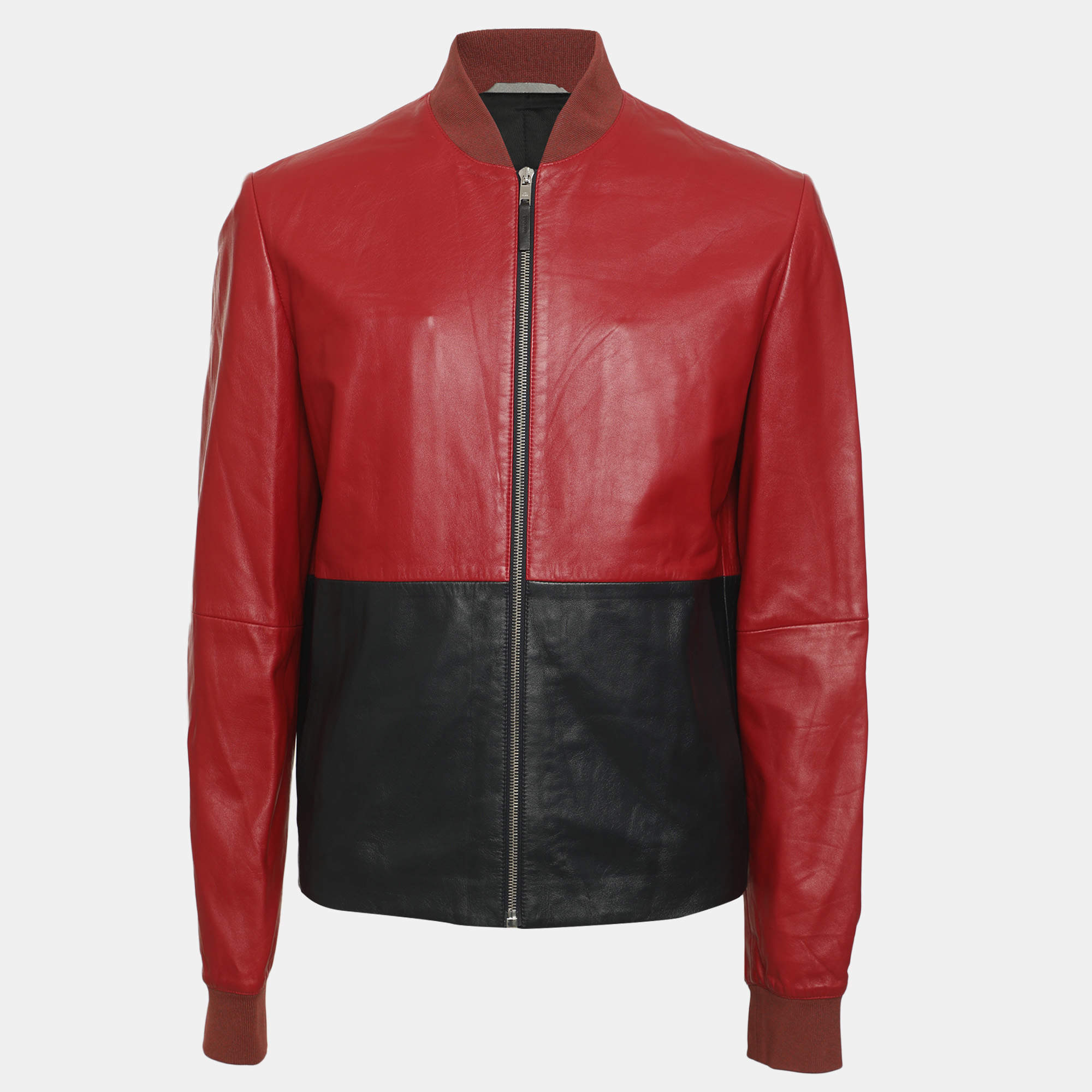 Pre Owned Dior Red/Blue Colorblock Leather Jacket S