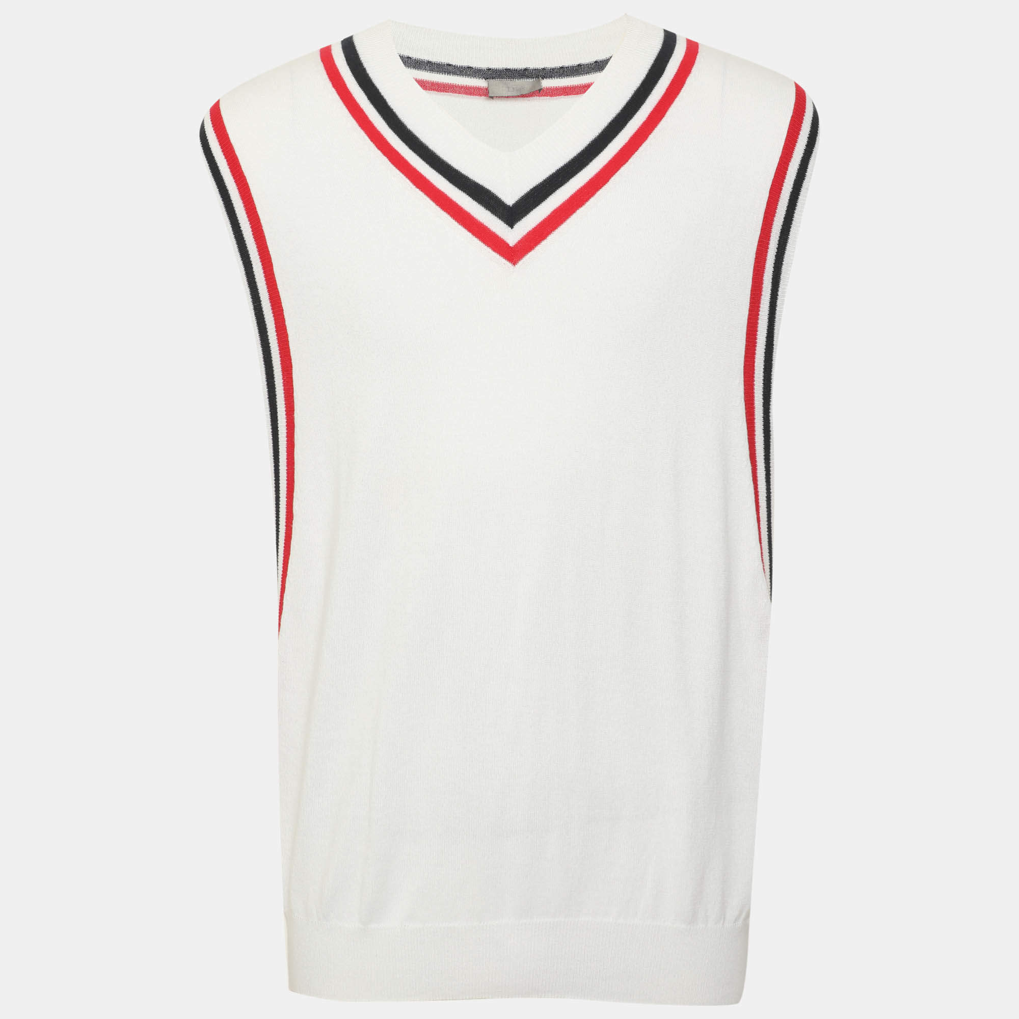 Pre Owned Dior Homme White Cotton Knit Vintage V-neck Tennis Sweater Vest XL
