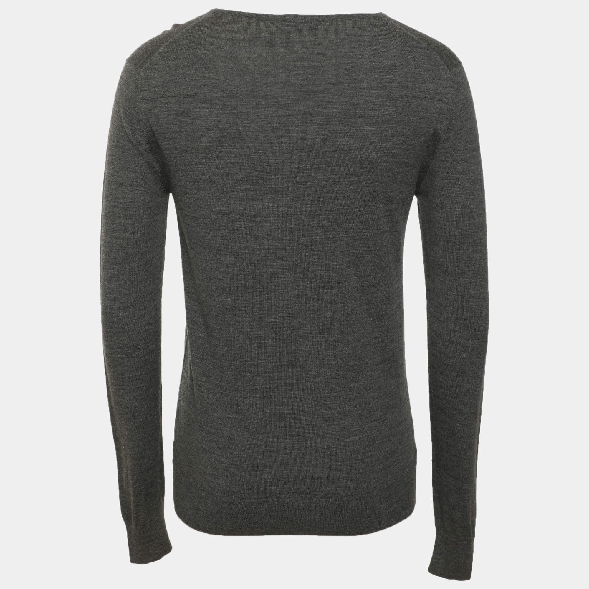 Dior Homme Grey Wool Knit V-Neck Sweater L Dior | TLC