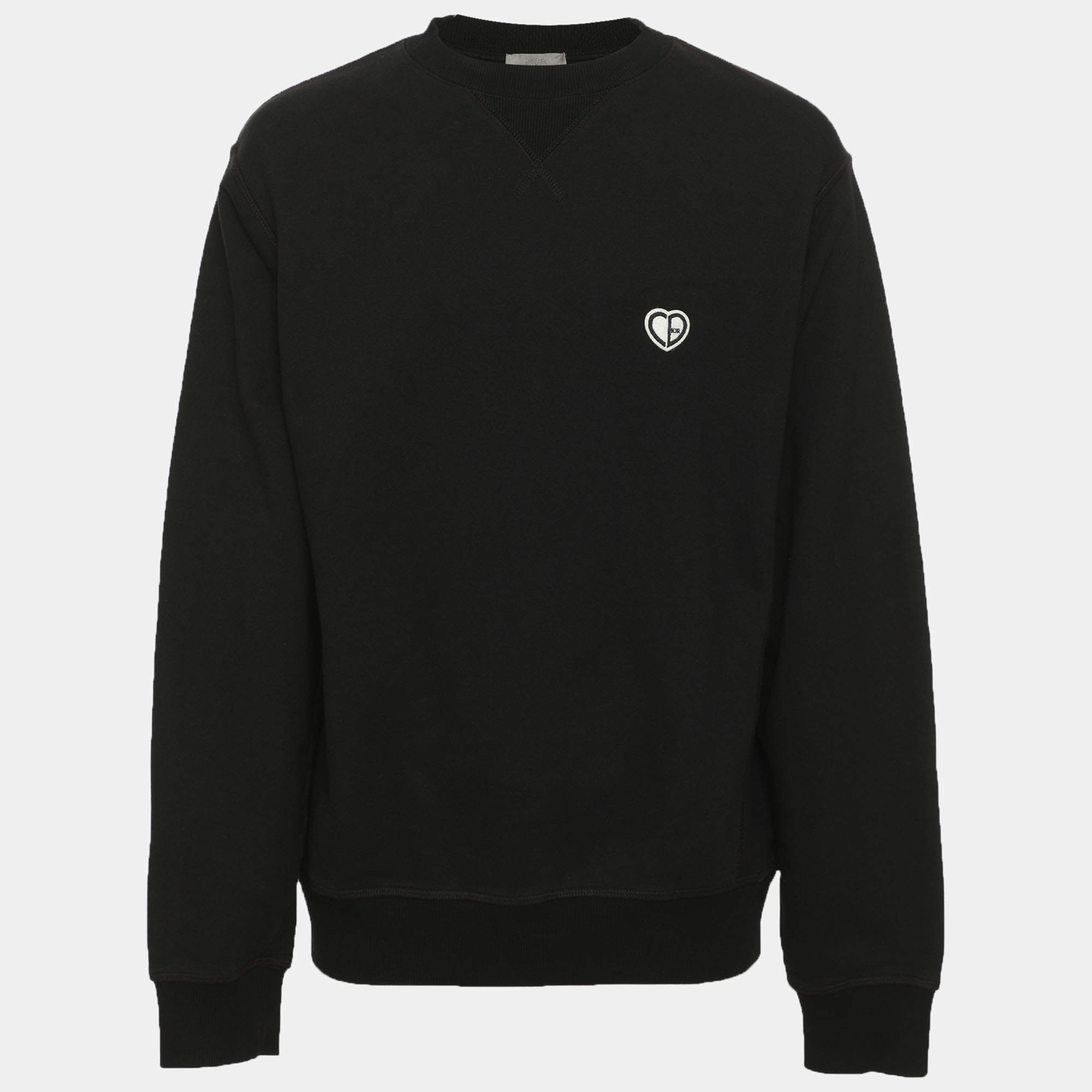 مملوكة مسبقًا Dior Black Jersey CD Heart Logo Crewneck Sweatshirt S