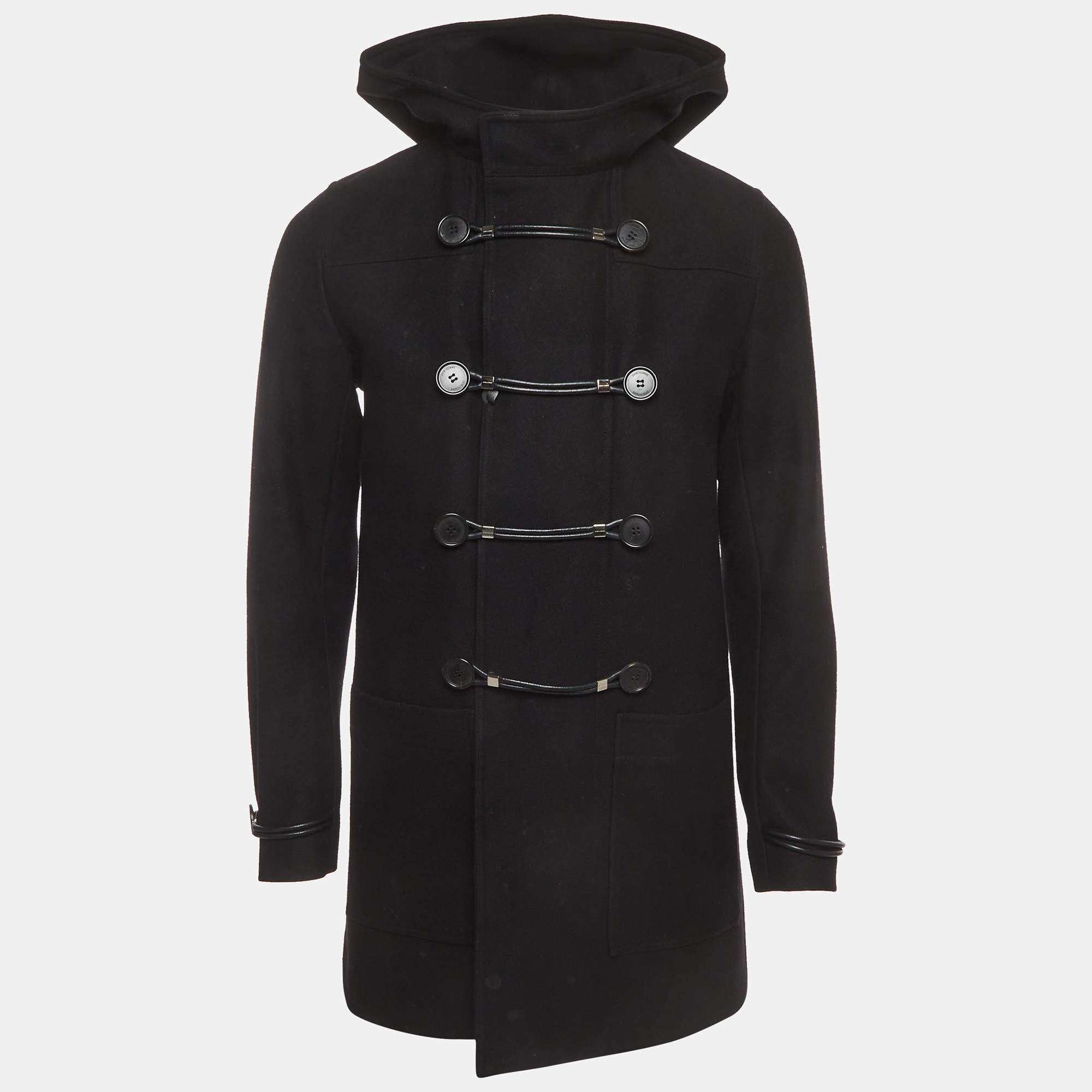 Pre Owned Dior Homme Black Wool Blend Hooded Duffle Coat S