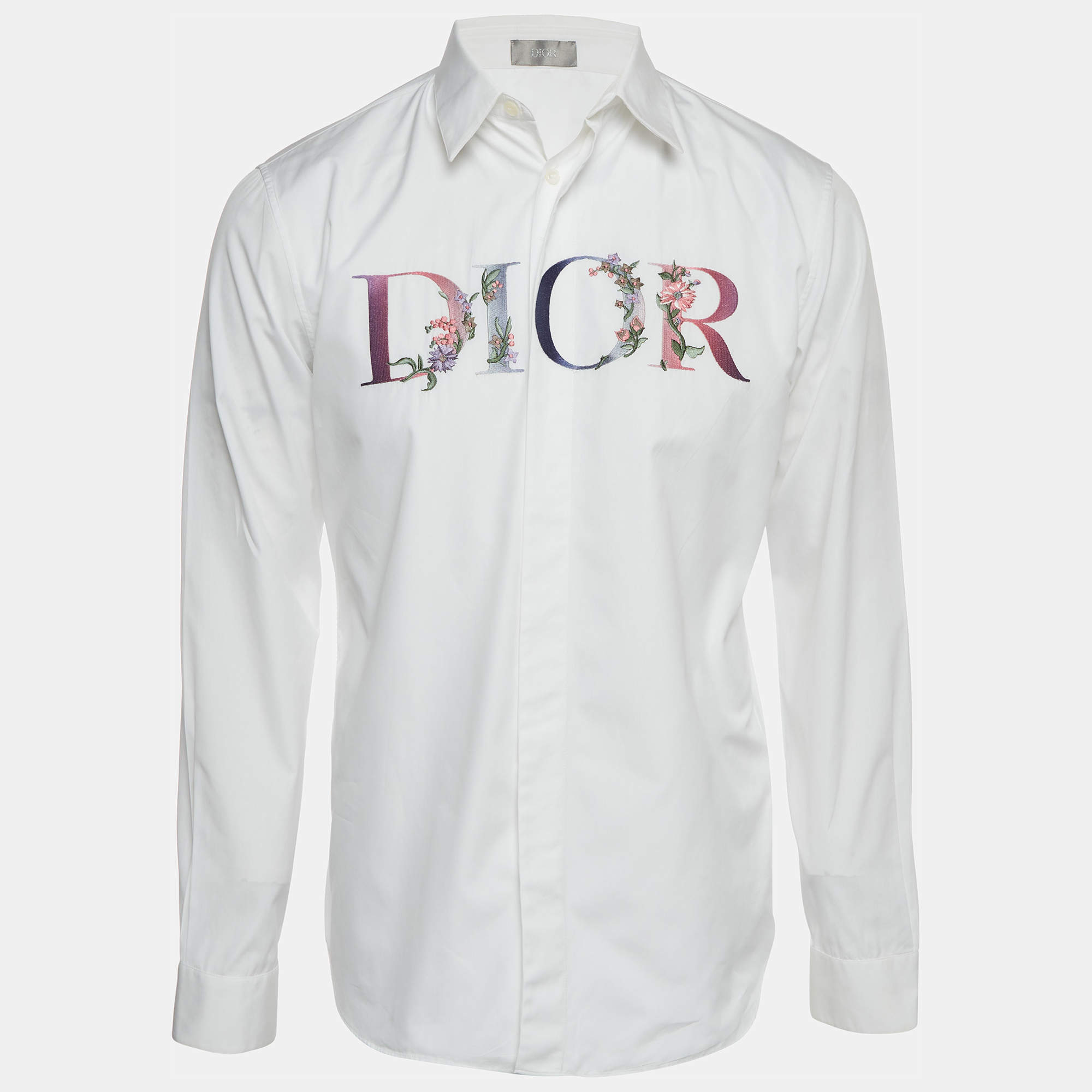 Pre Owned Dior Homme White Poplin Logo Embroidered Long Sleeve Shirt M