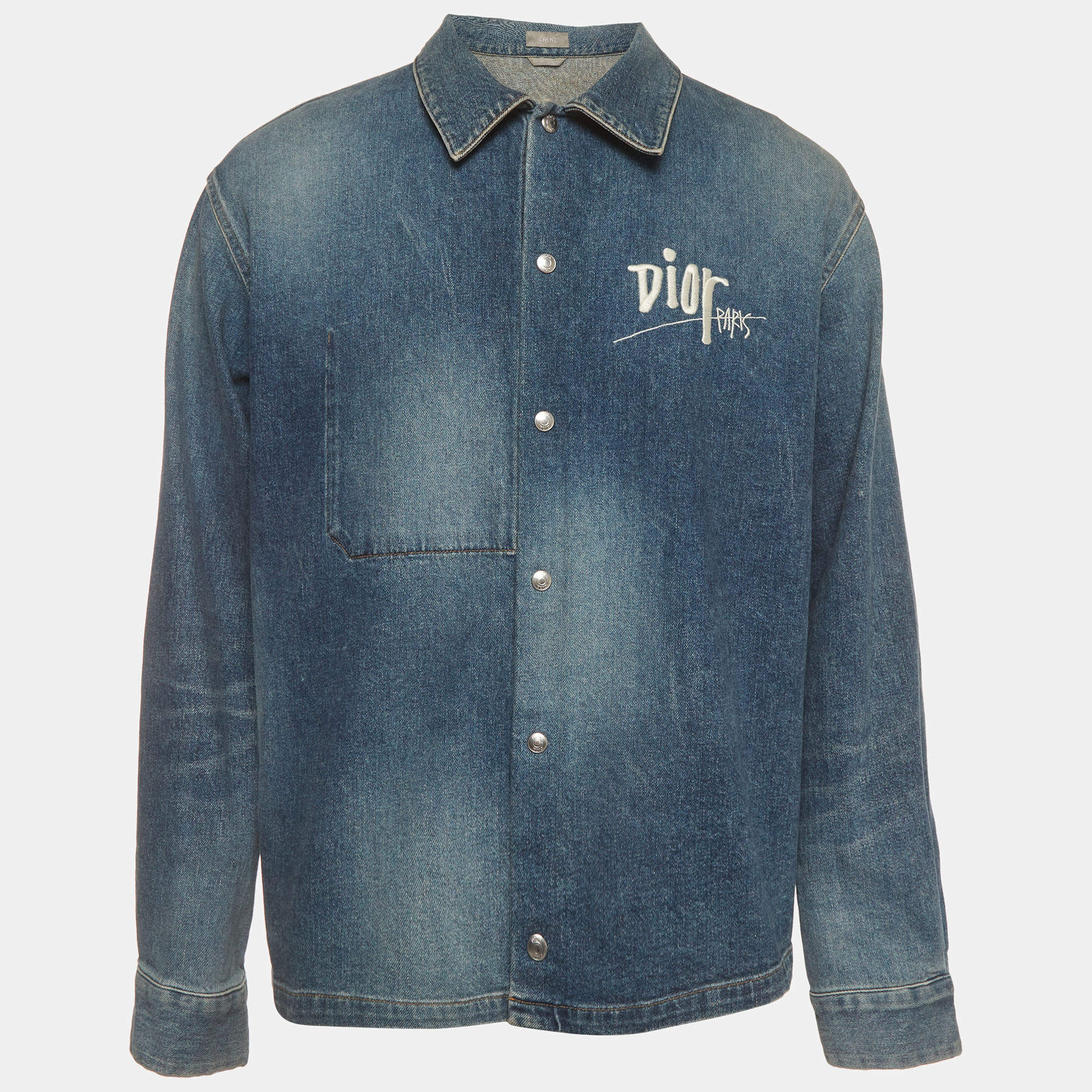 Pre Owned Dior x Shawn Stussy Blue Logo Embroidered Denim Jacket XL