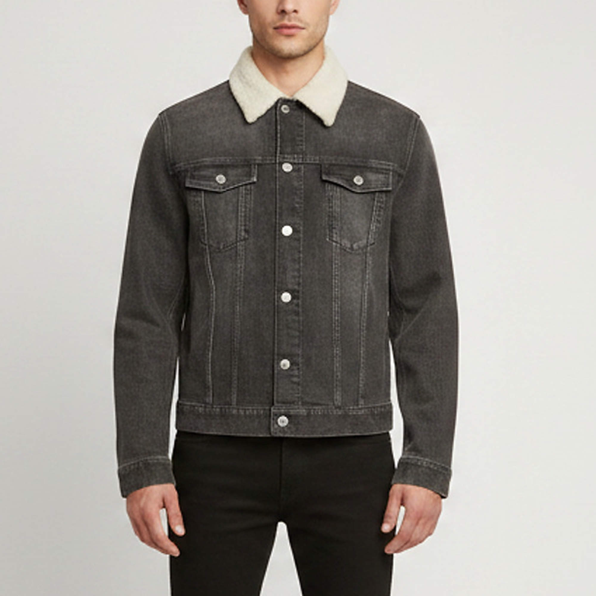 Pre Owned Dior Homme Grey Denim Shearling Trim Jacket XL