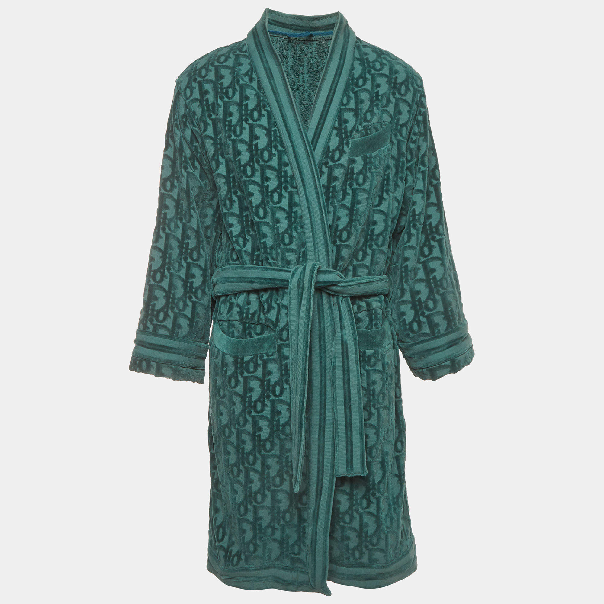 Pre Owned Christian Dior Homme Green Oblique Terry Bathrobe M