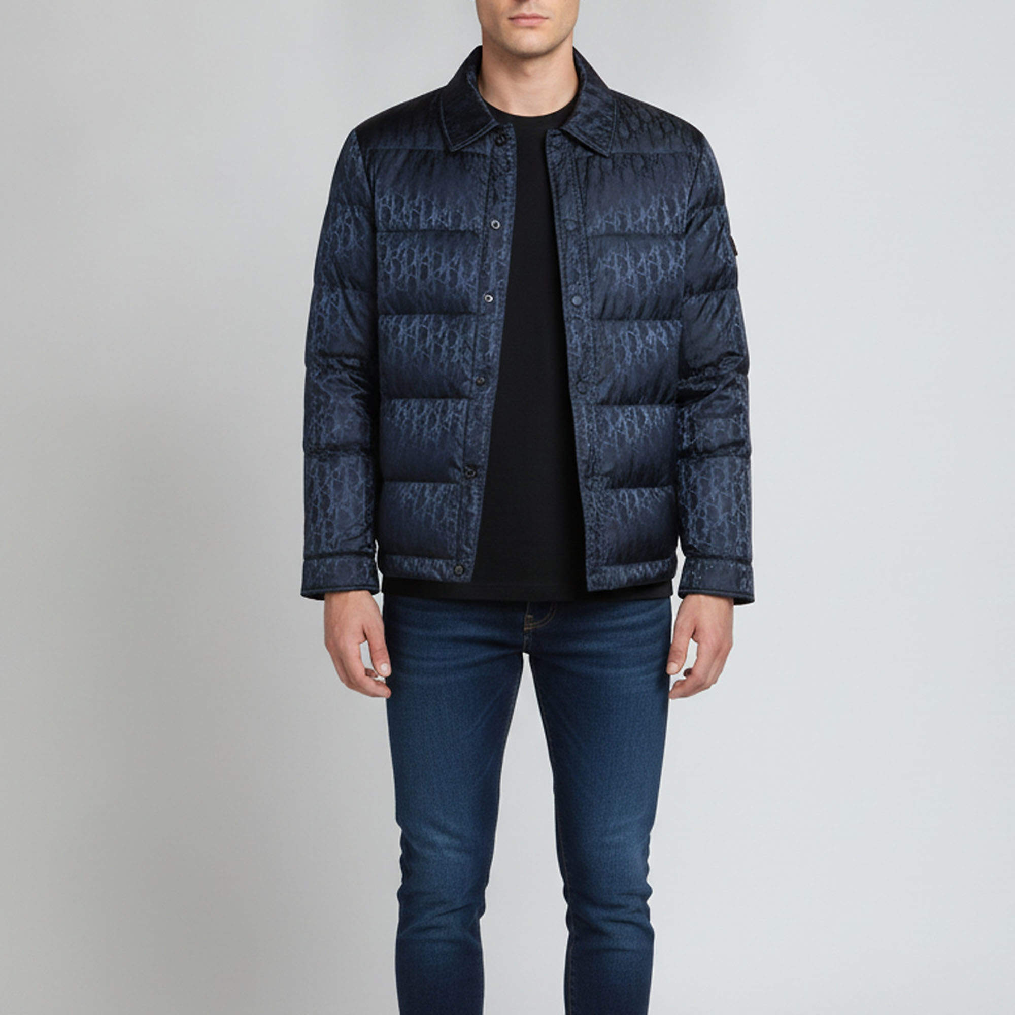 Pre Owned Dior Homme Navy Blue Oblique Nylon Down Overshirt/Jacket S