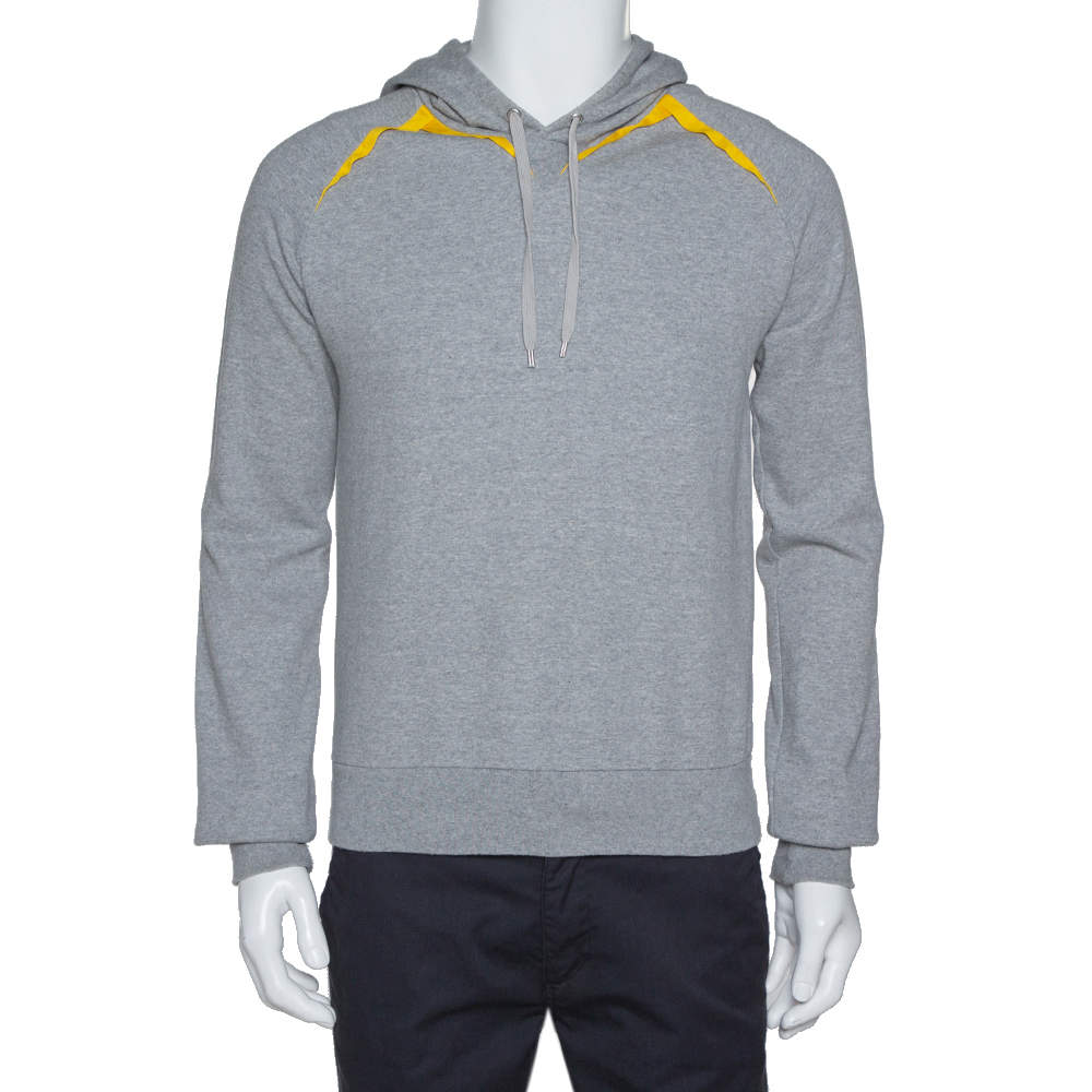 Pre Owned Dior Homme Grey Cotton Contrast Trim Hooded Sweatshirt S