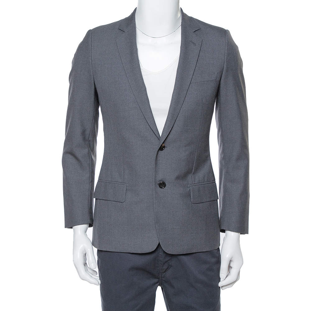 Dior Grey Wool Two Button Coat Jacket S