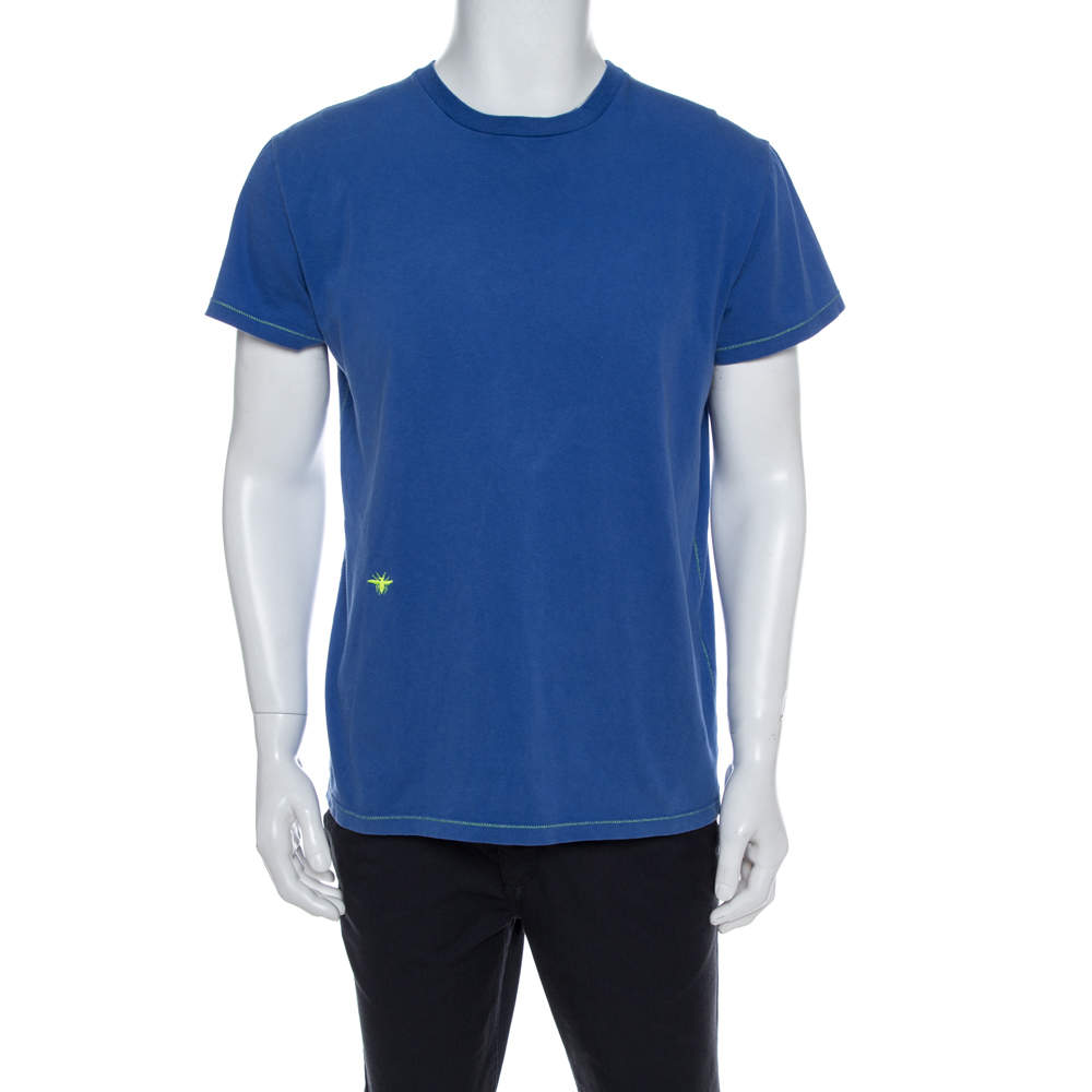 Dior Blue Cotton Crewneck T Shirt L