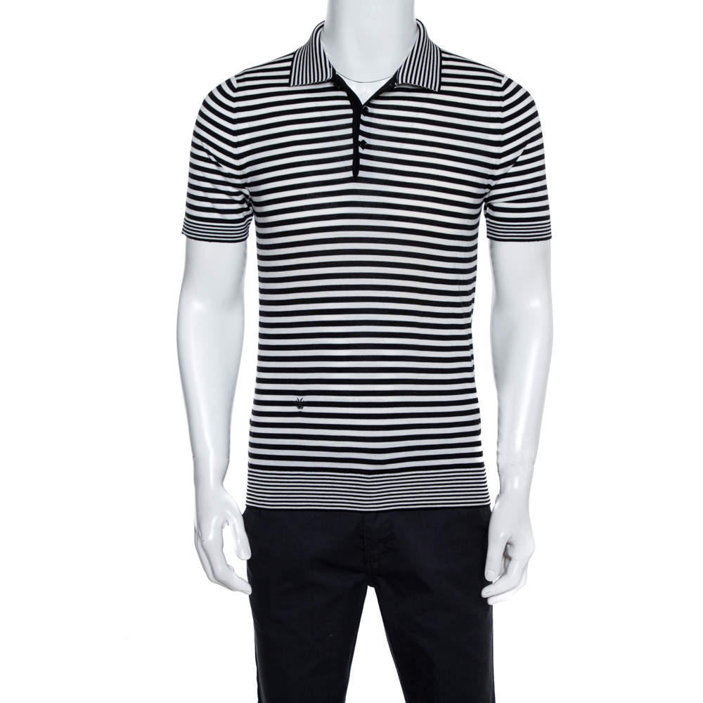 Dior Monochrome Striped Wool Polo T-Shirt M