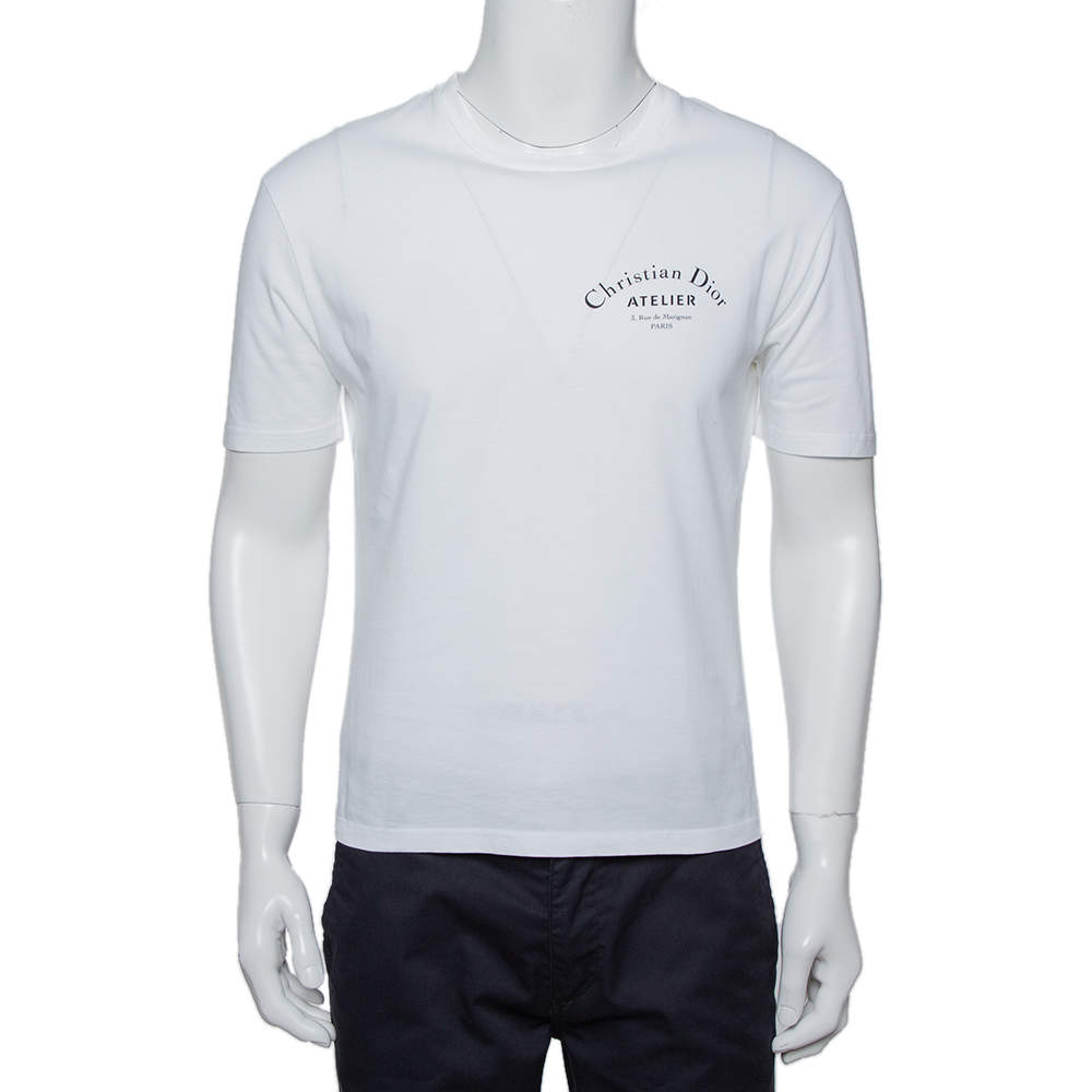 مملوكة مسبقًا Dior Homme White Logo Printed Cotton Crewneck T-Shirt S
