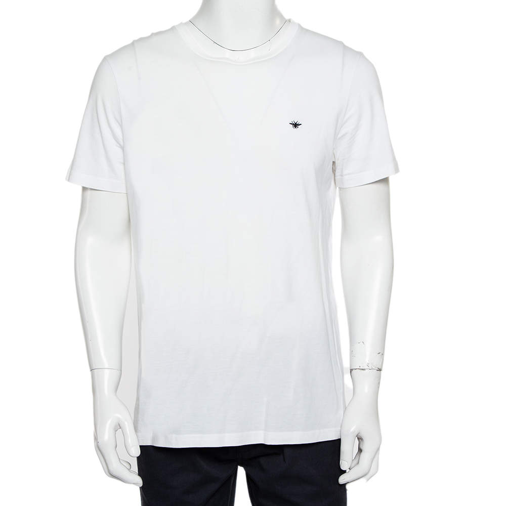 Pre Owned Dior White Embroidered Cotton Crewneck T-Shirt L
