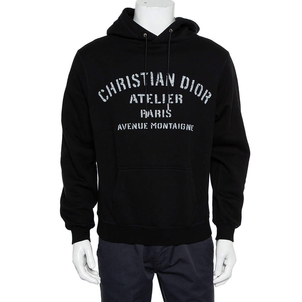Dior Homme Black Cotton Logo Detail Hooded Oversized Sweatshirt XS