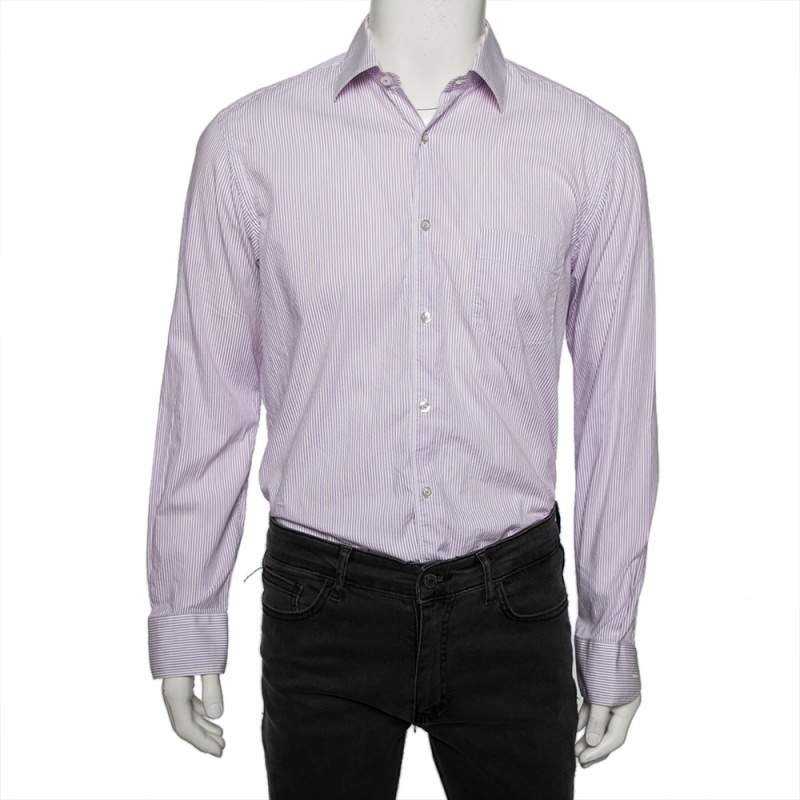 Christian Dior Purple Striped Cotton Button Front Shirt L