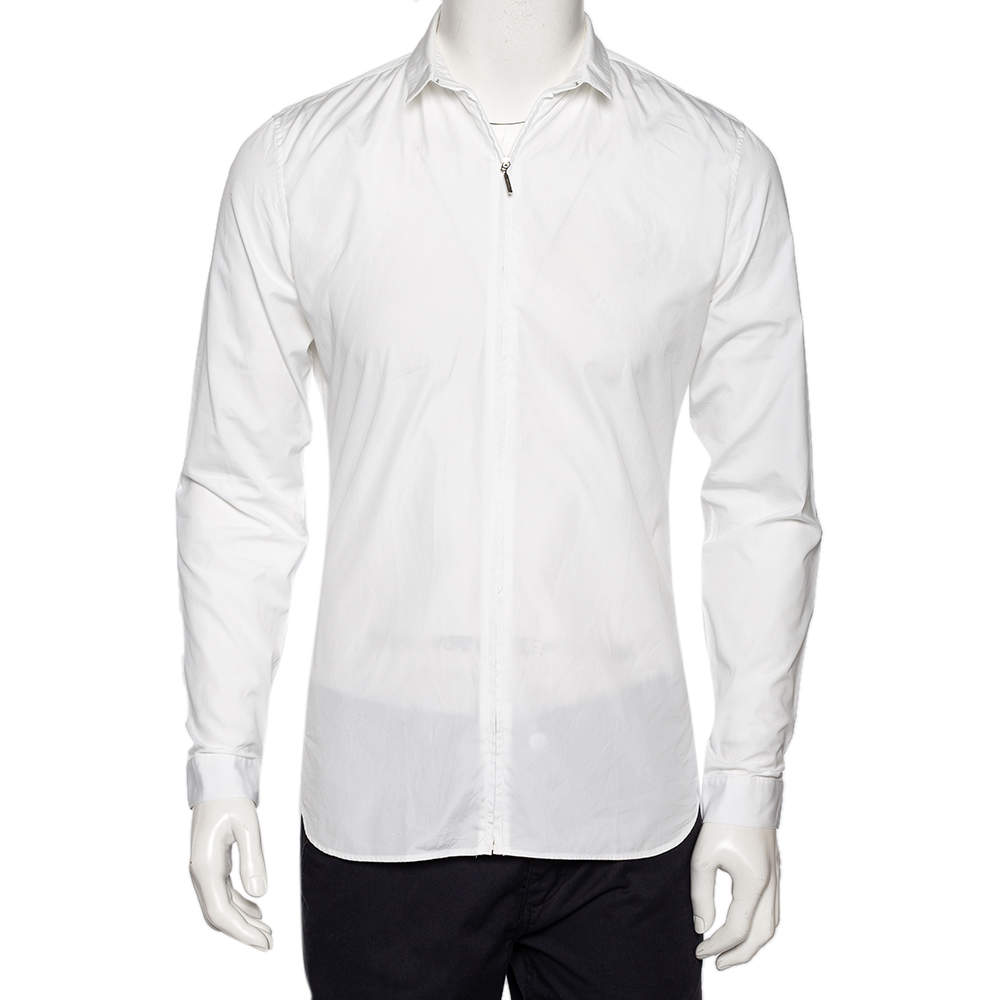 Pre Owned Dior Homme White Cotton Zip Front Shirt M
