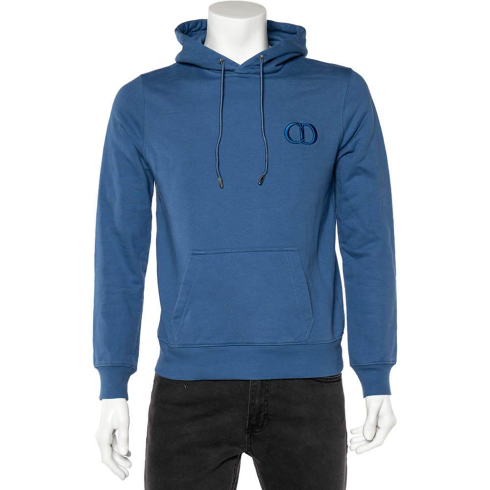 Pre Owned Dior Homme Blue Cotton CD Logo Embroidered Hoodie S