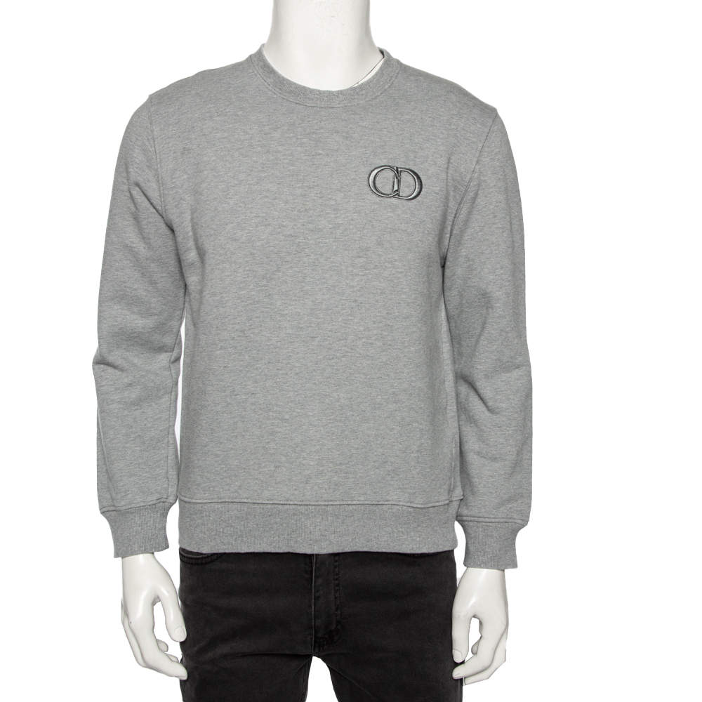 Pre Owned Dior Grey Cotton Logo Embroidered Crewneck Sweatshirt L