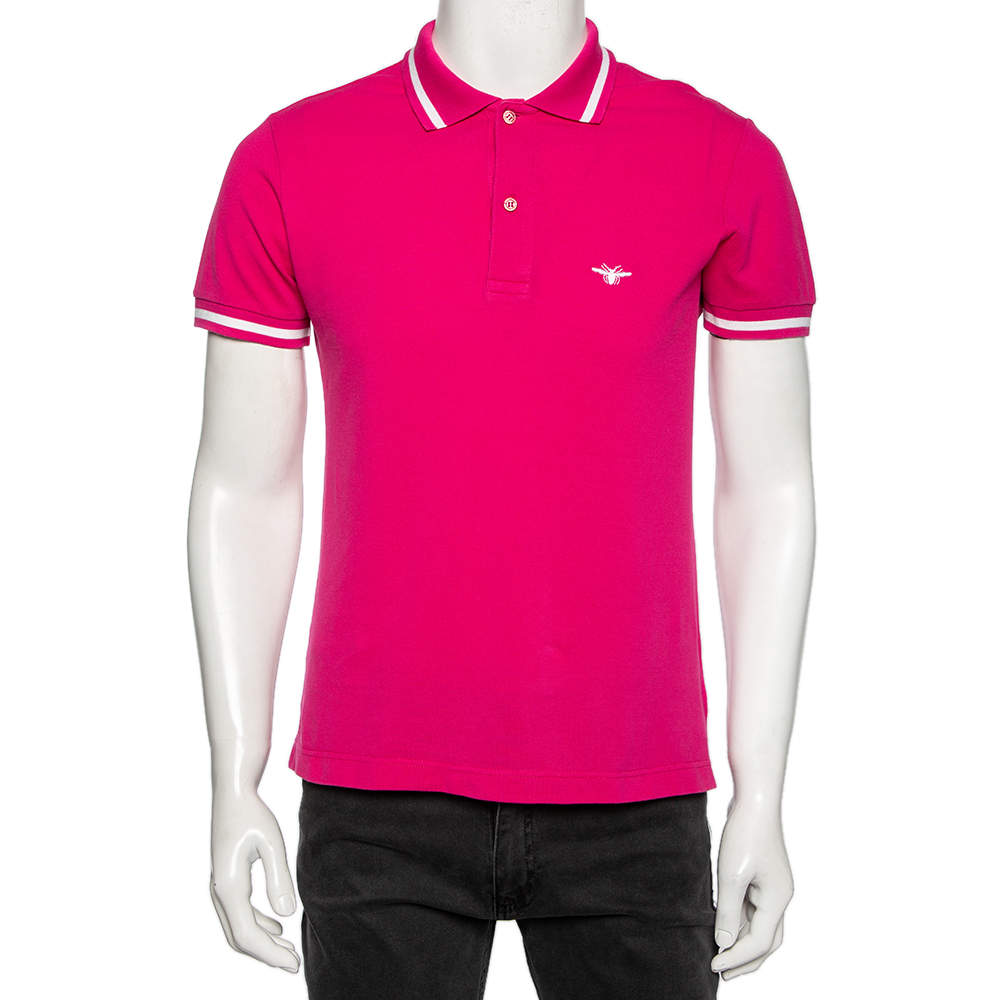 Pre Owned Dior Pink Cotton Pique Bee Logo Detailed Polo T-Shirt S