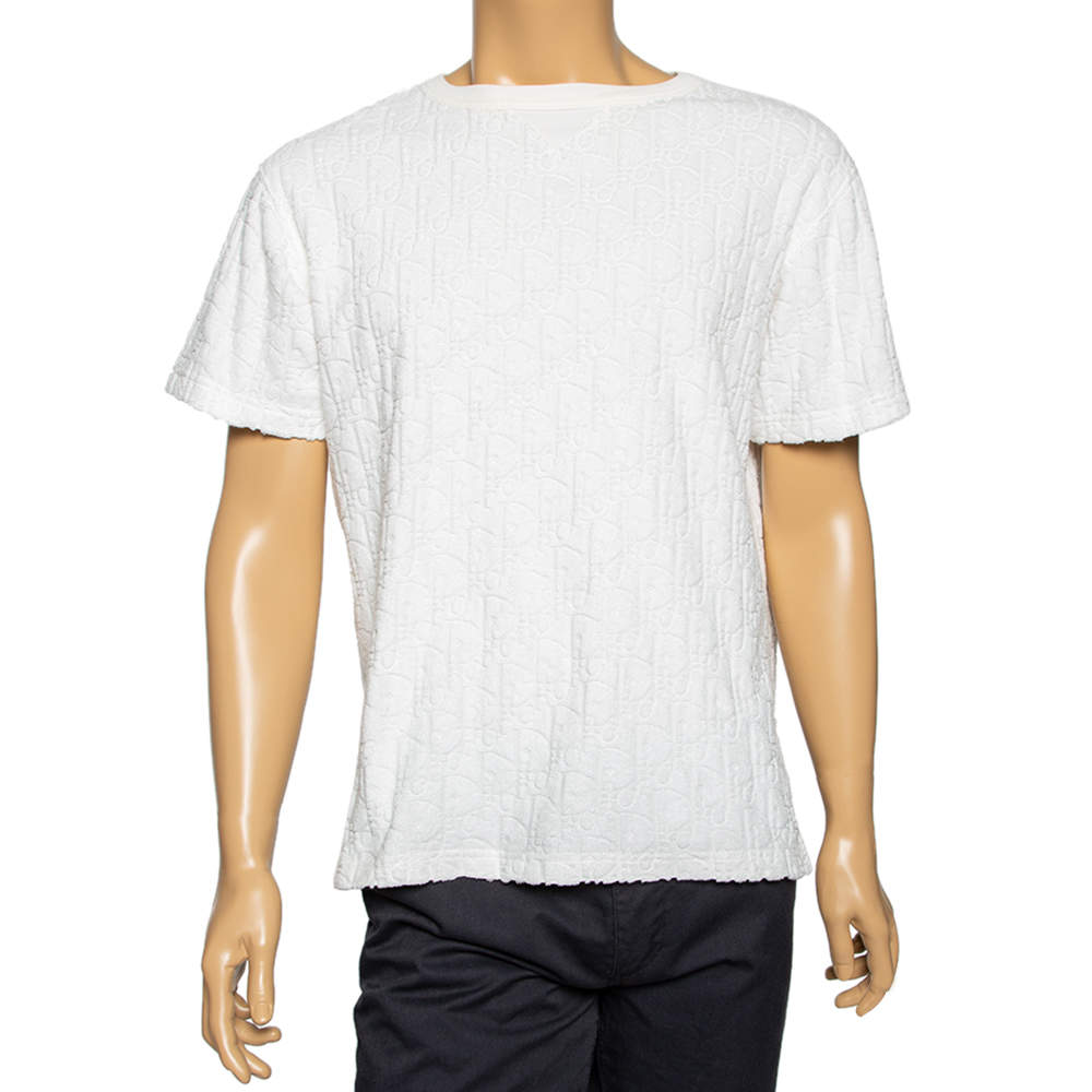 مملوكة مسبقًا Dior White Oblique Monogram Jacquard Terry Oversized T-Shirt M
