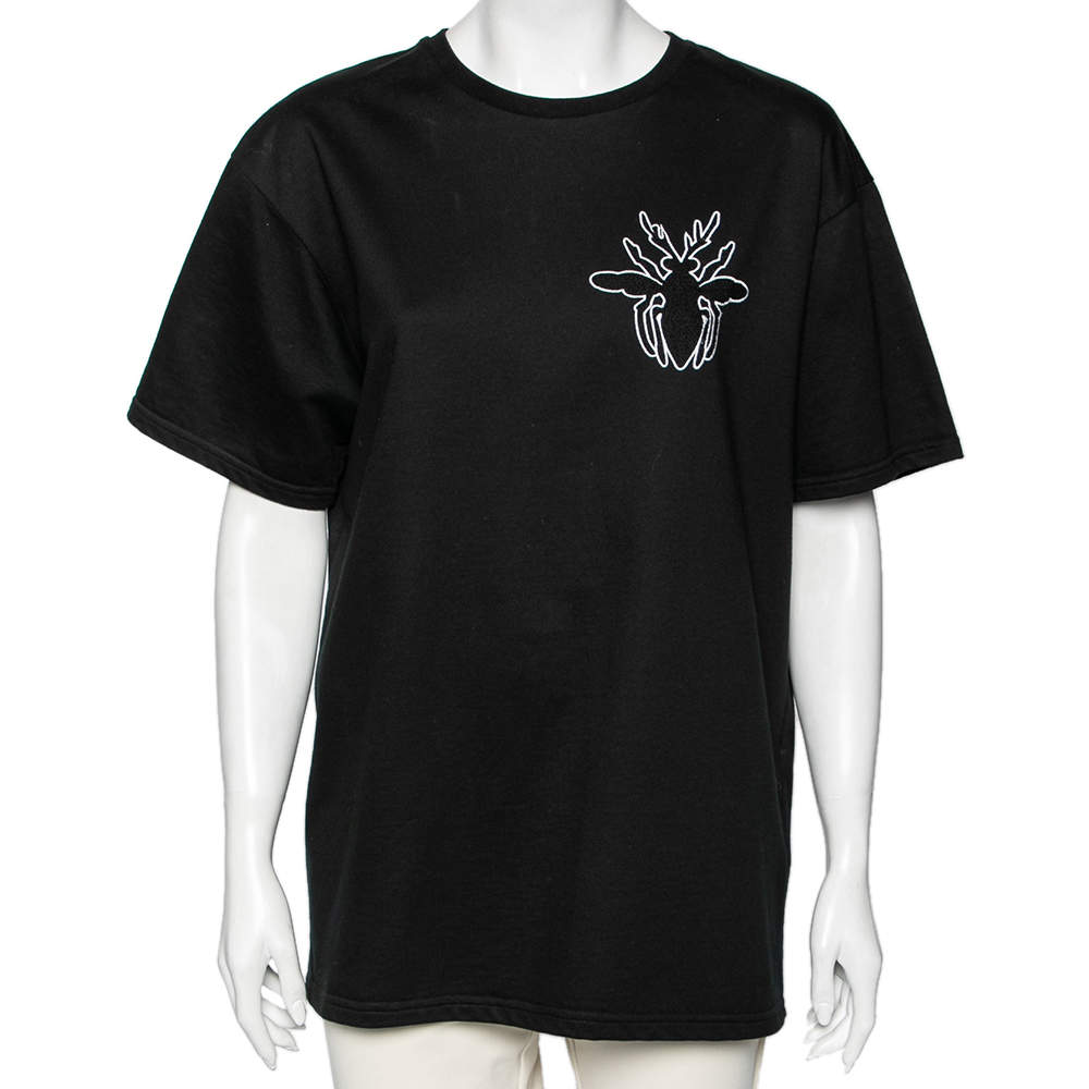 مملوكة مسبقًا Dior Black Cotton Bee Embroidered Short Sleeve T-Shirt M