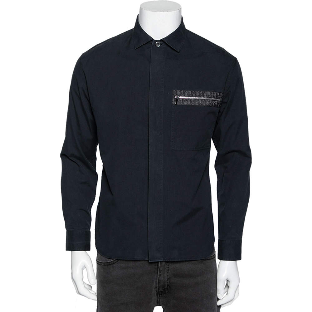 Dior Navy Blue Cotton Pocket Detail Button Front Shirt M