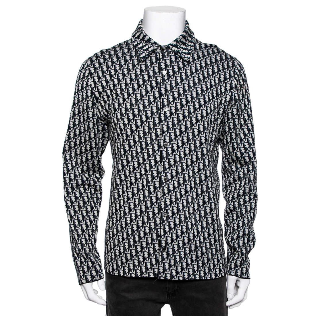 Dior White-Blue Cotton Oblique Long Sleeve Overshirt L Dior