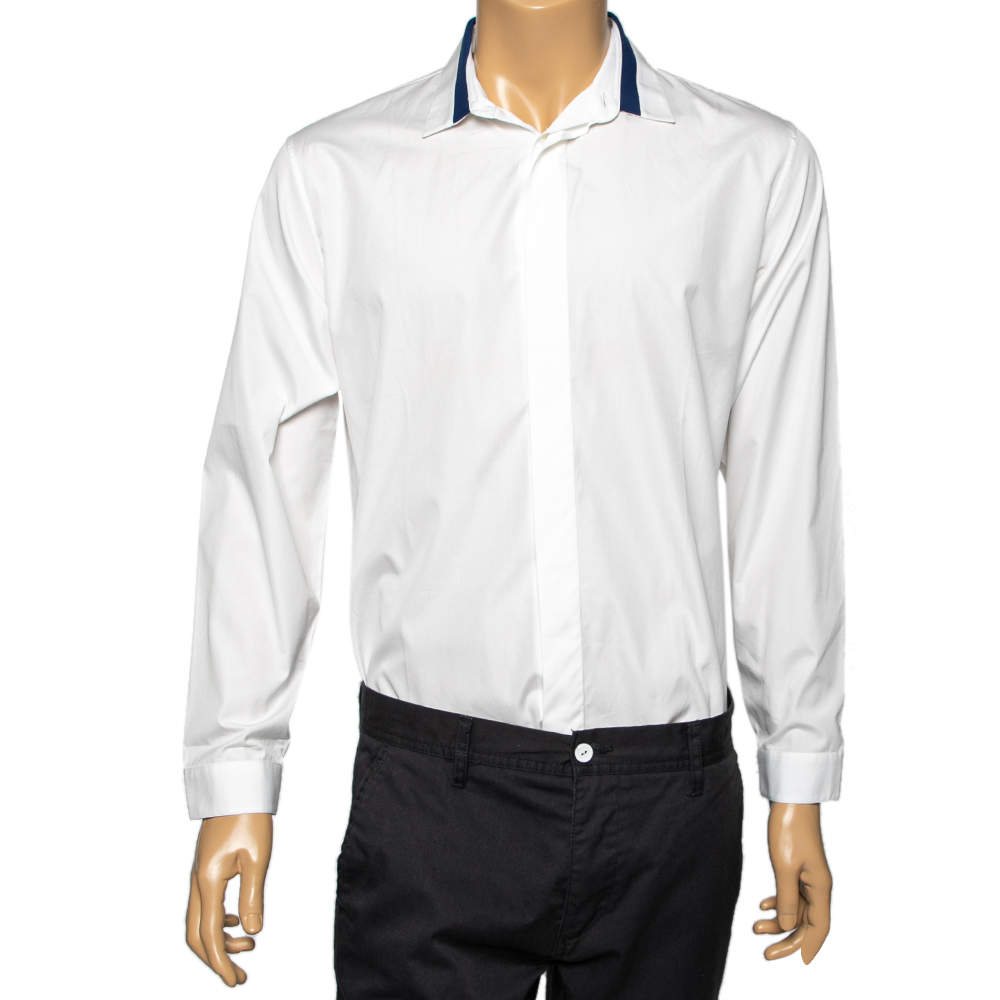 Pre Owned Dior White Cotton Long Sleeve Shirt M