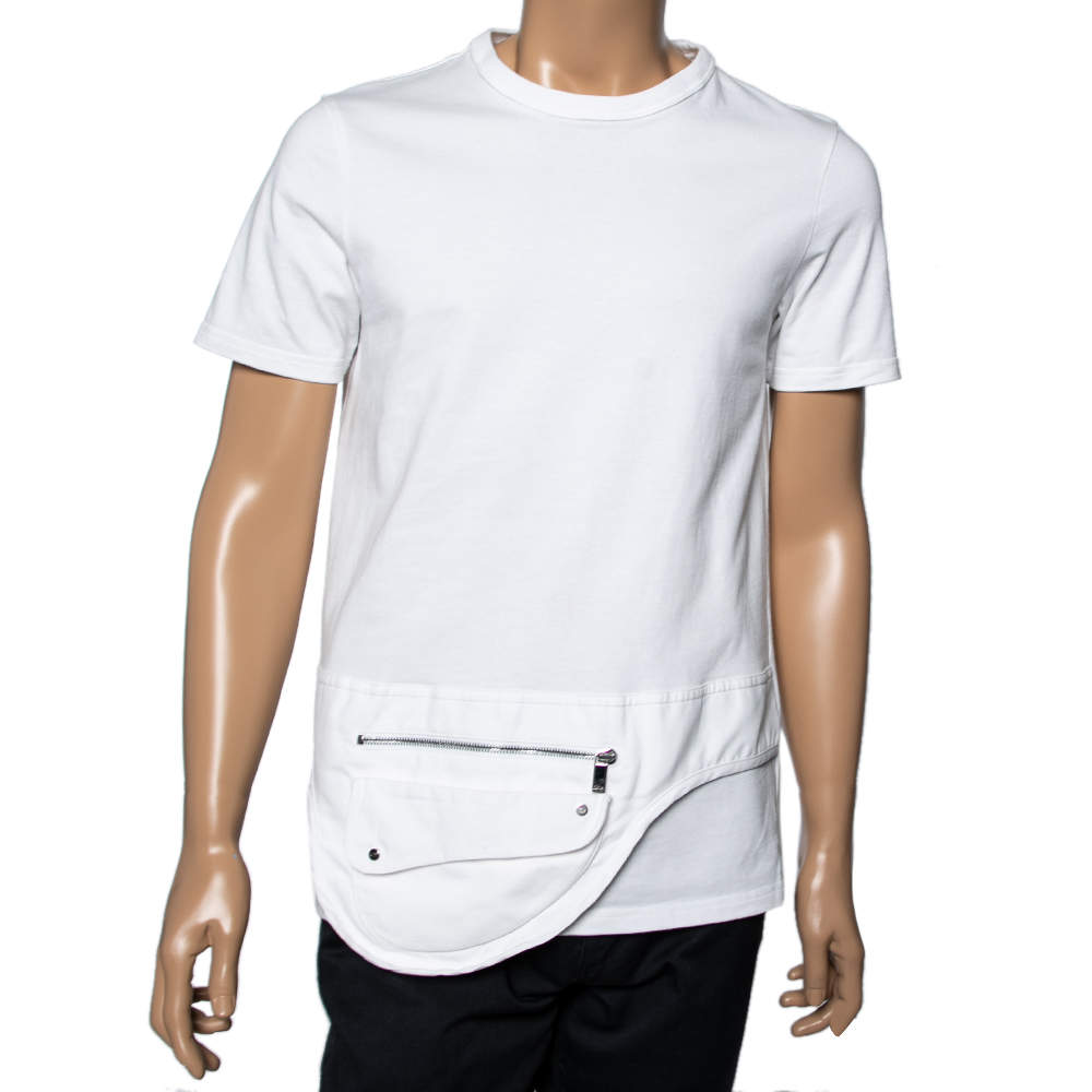 مملوكة مسبقًا Dior Homme White Cotton Built In Saddle Pocket T-Shirt L