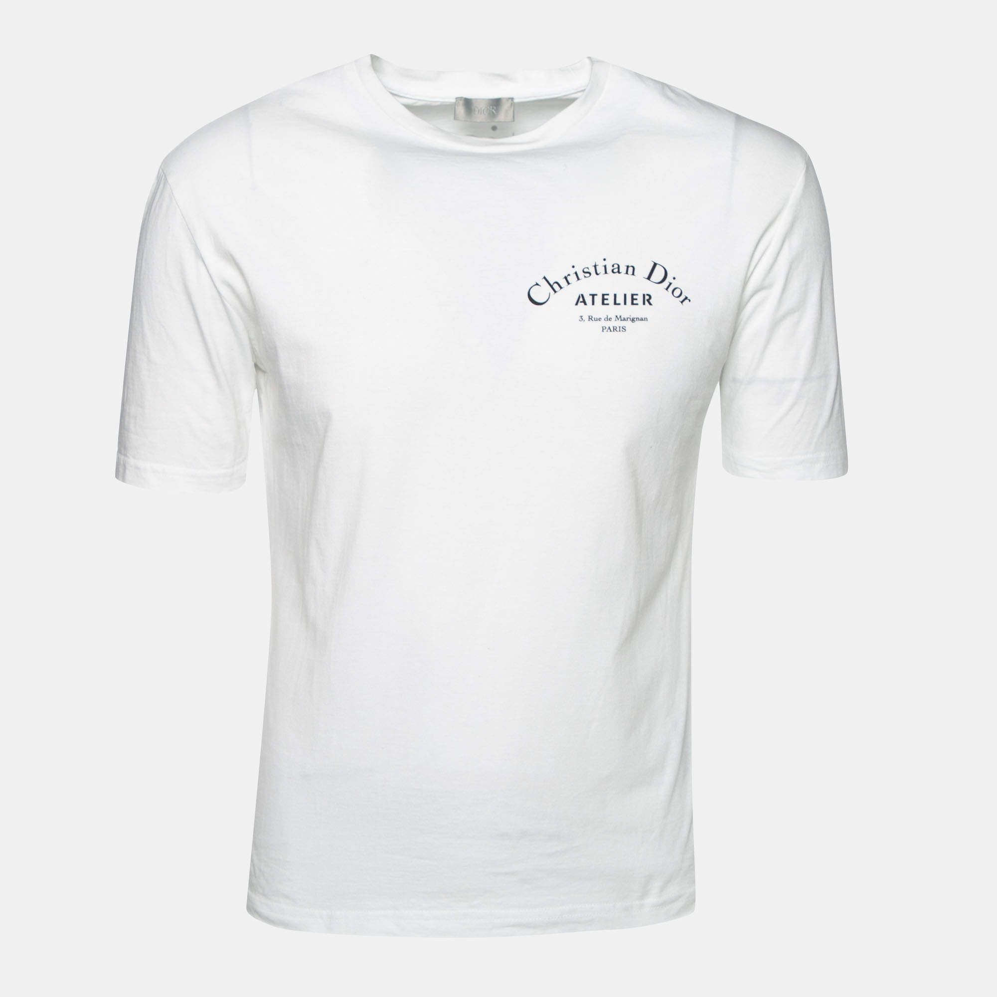 Dior White Cotton Logo Printed Crew Neck T-Shirt XS