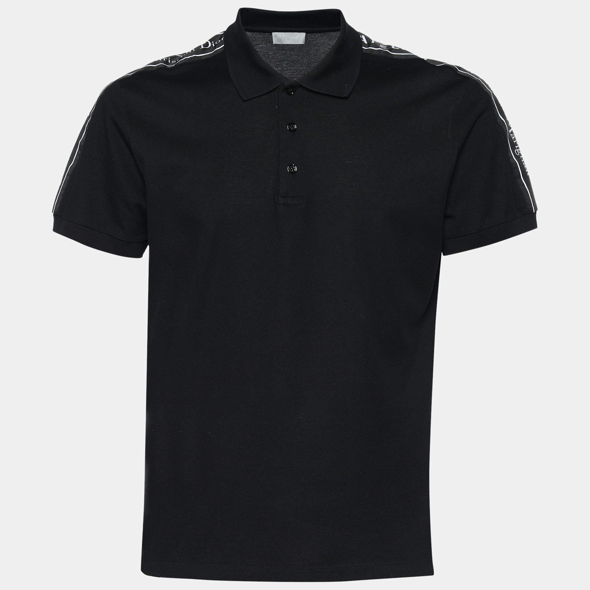 Dior Black Cotton Pique Logo Tape Trim Detailed Polo T-Shirt L
