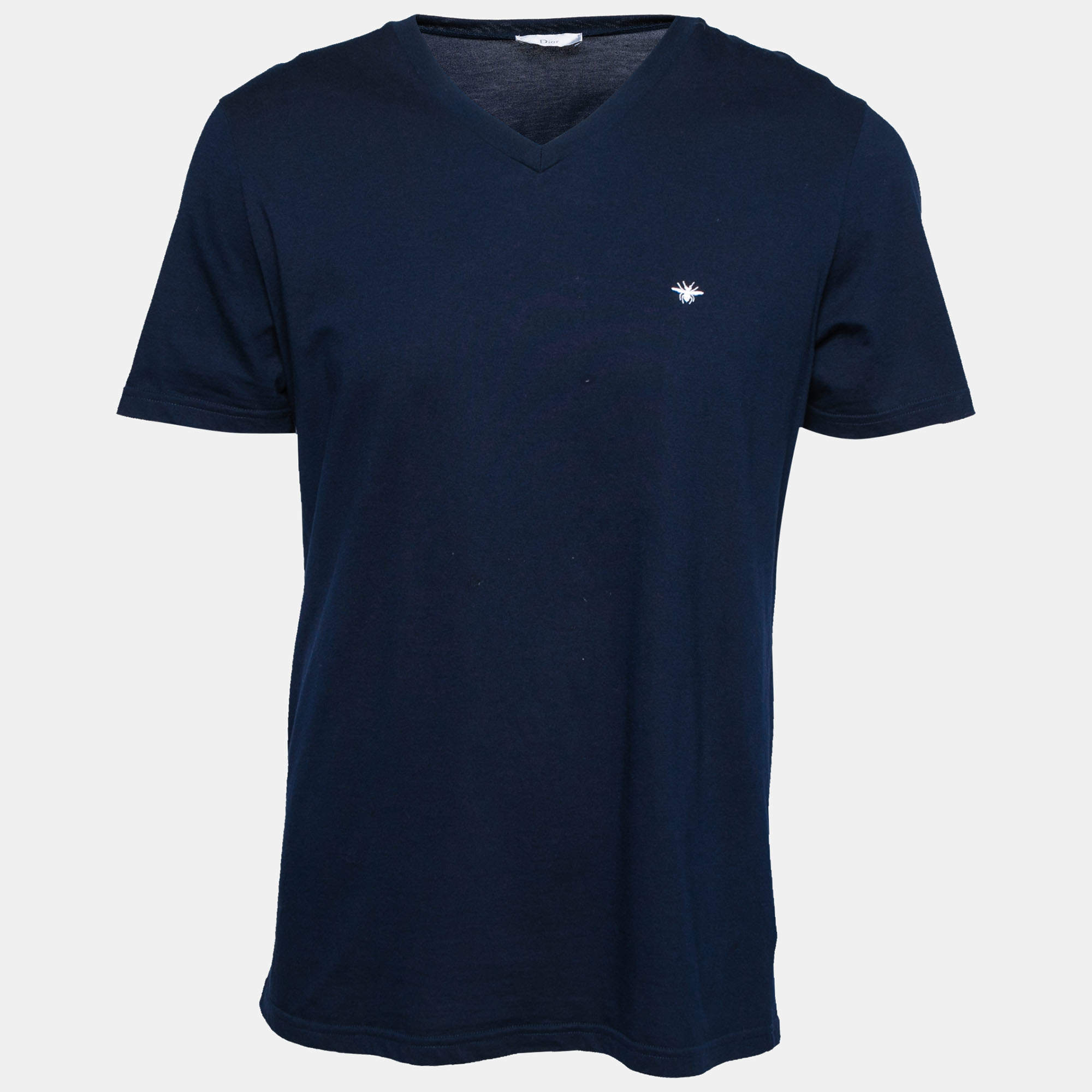 Dior Navy Blue Cotton Bee Embroidered Crew Neck T-Shirt L