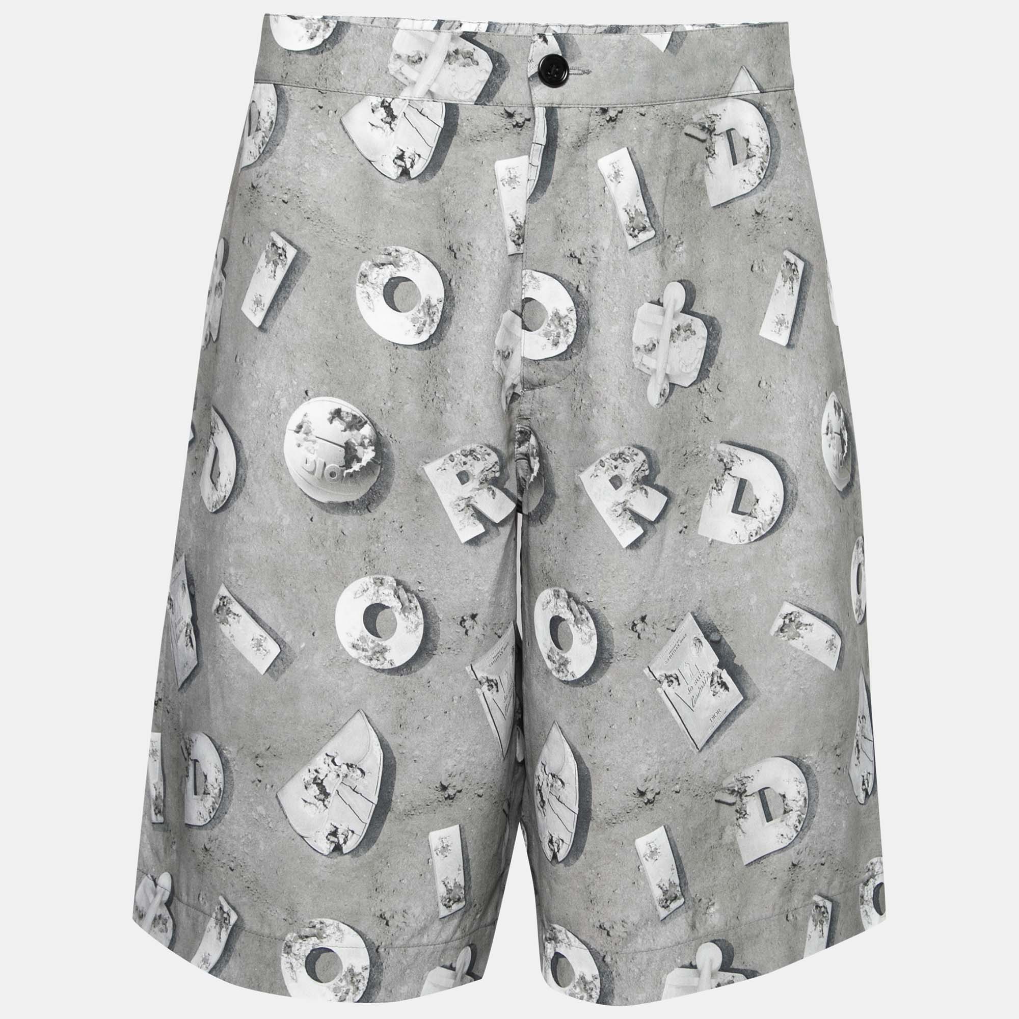 Dior X Daniel Arsham Grey Lunar Print Crepe Shorts L