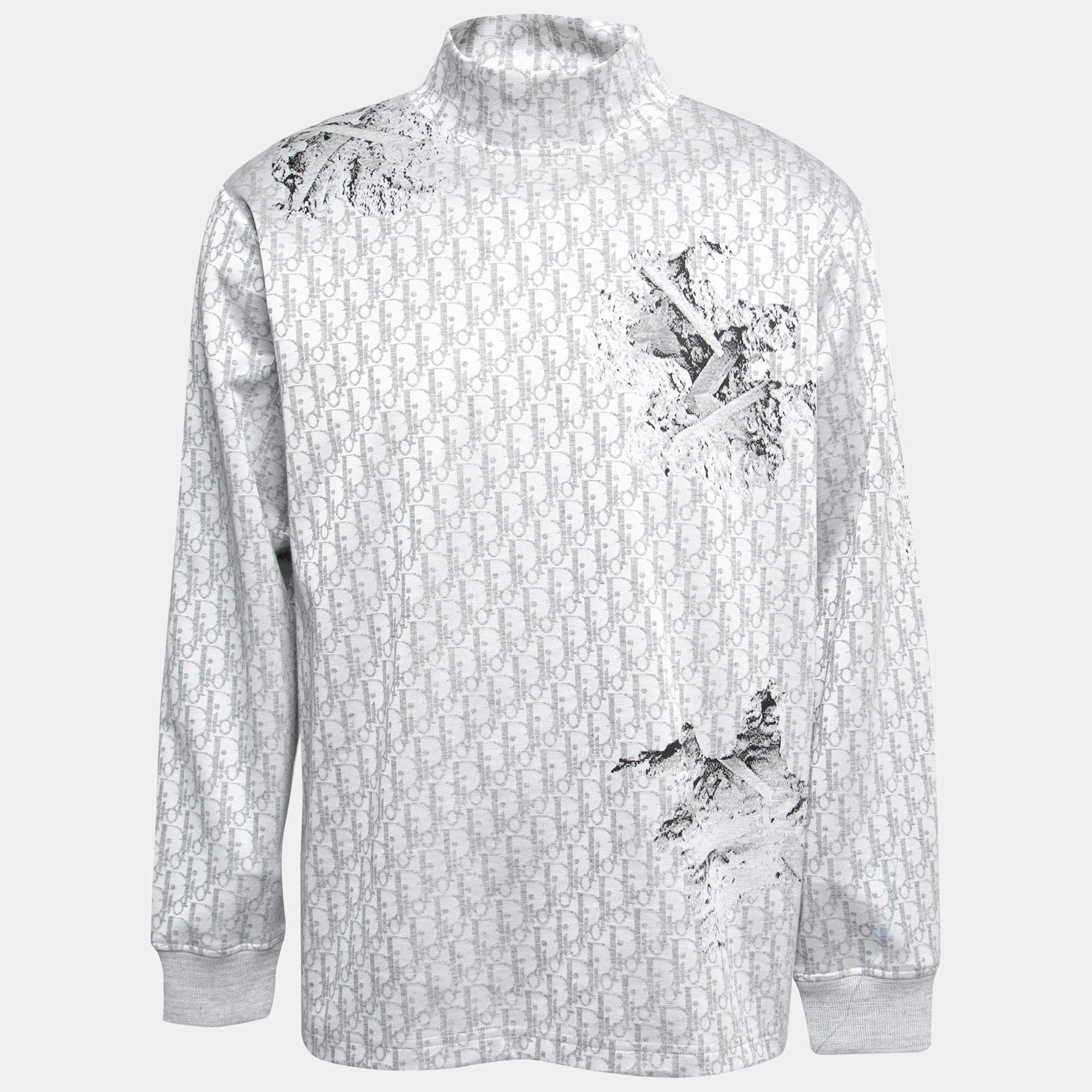 Pre Owned Dior Grey Oblique Floral Jacquard Long Sleeve Sweatshirt L