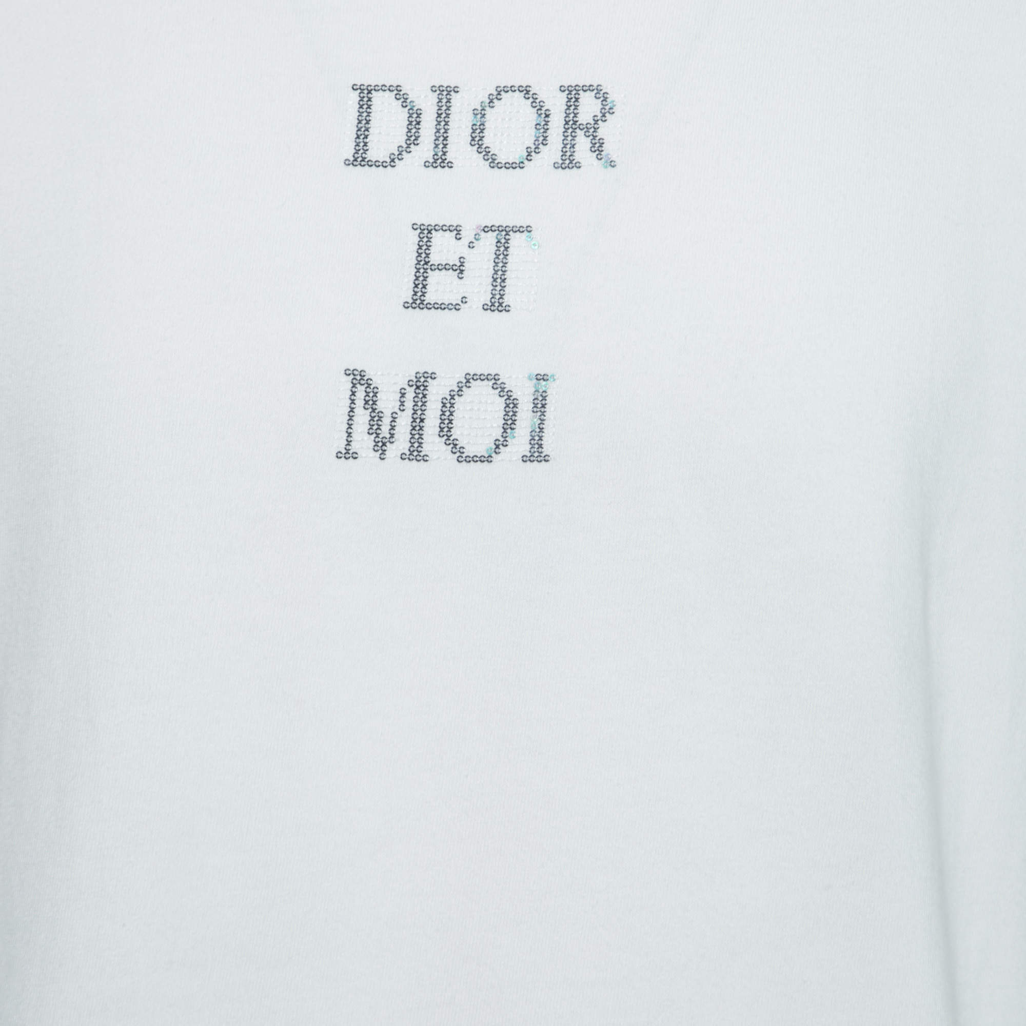 Dior White Cotton Dior Et Moi Sequin Embellished Short Sleeve T Shirt L