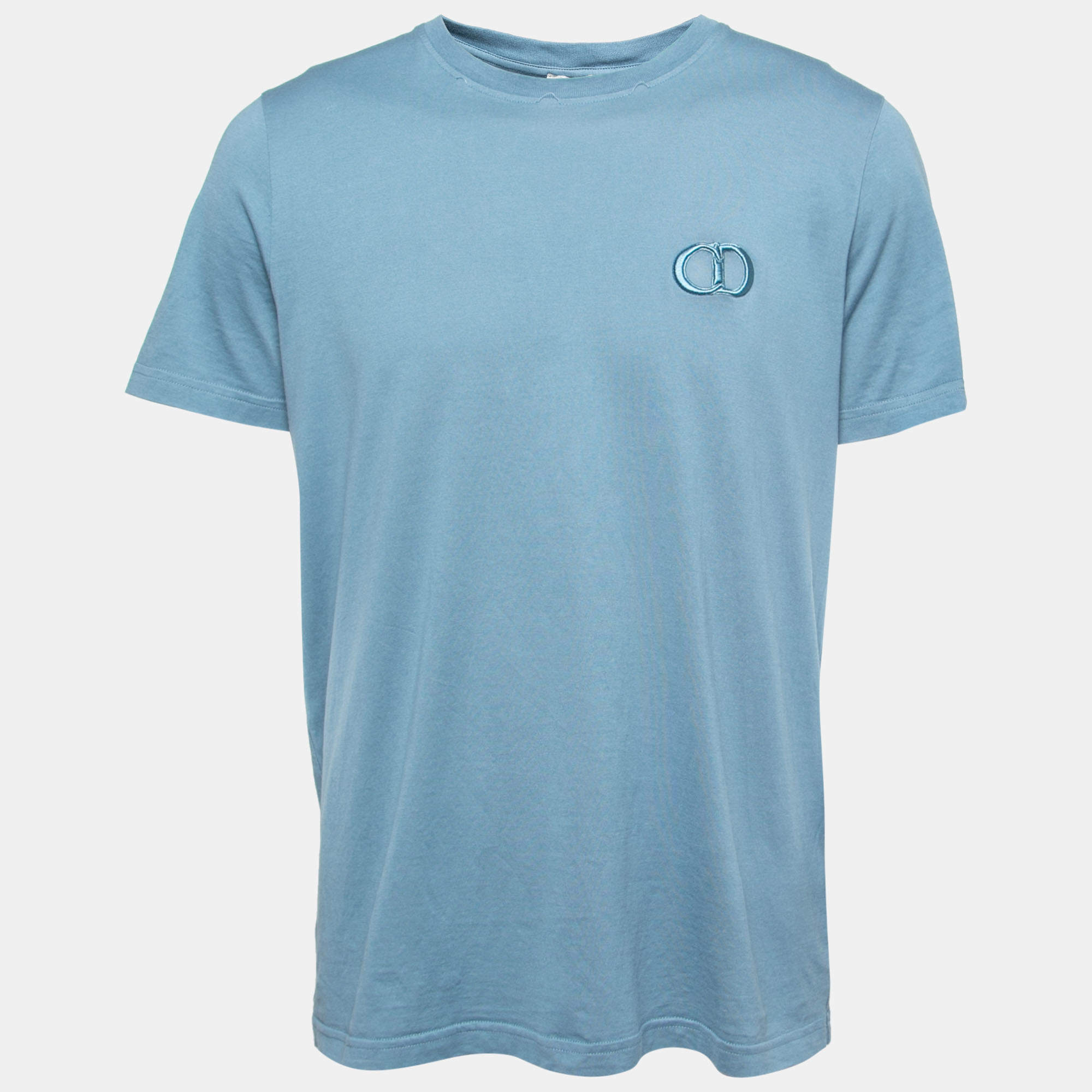Dior Blue Cotton Logo Embroidered Short Sleeve T-Shirt XXL