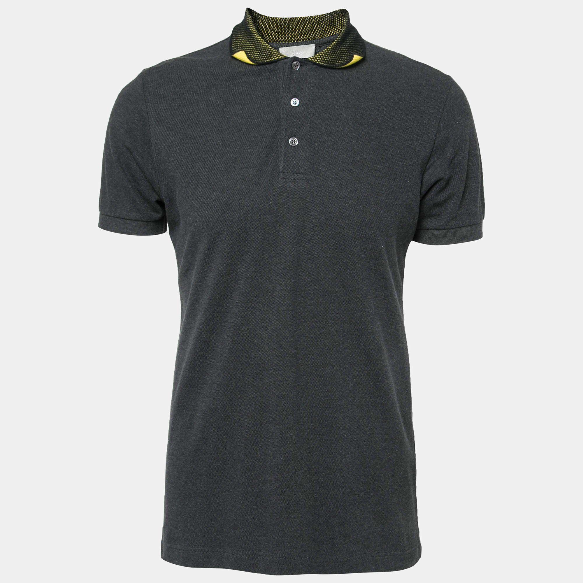 Pre Owned Dior Grey Cotton Pique Contrast Collar Detail Polo T-Shirt M