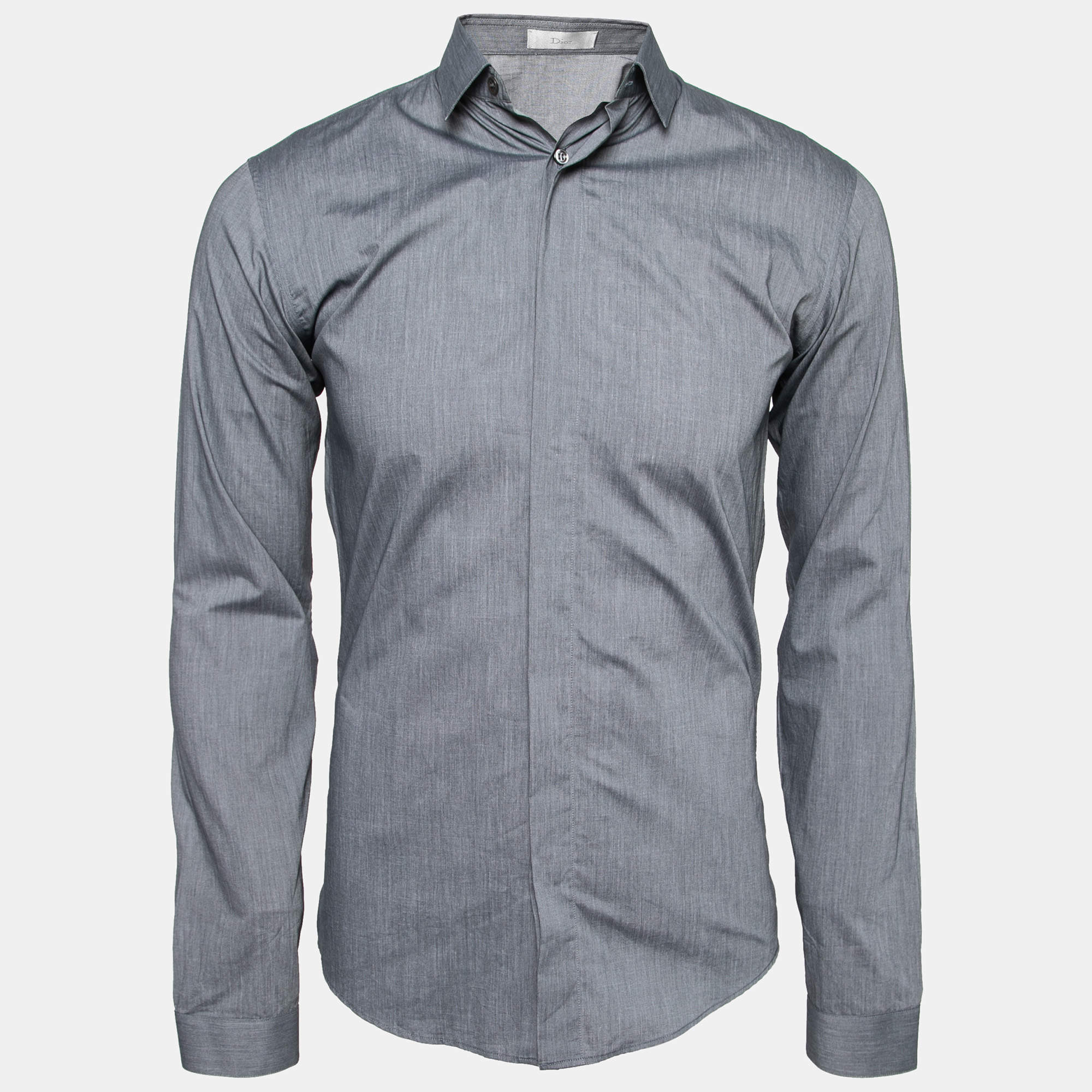 Dior Grey Cotton Button Front Shirt S
