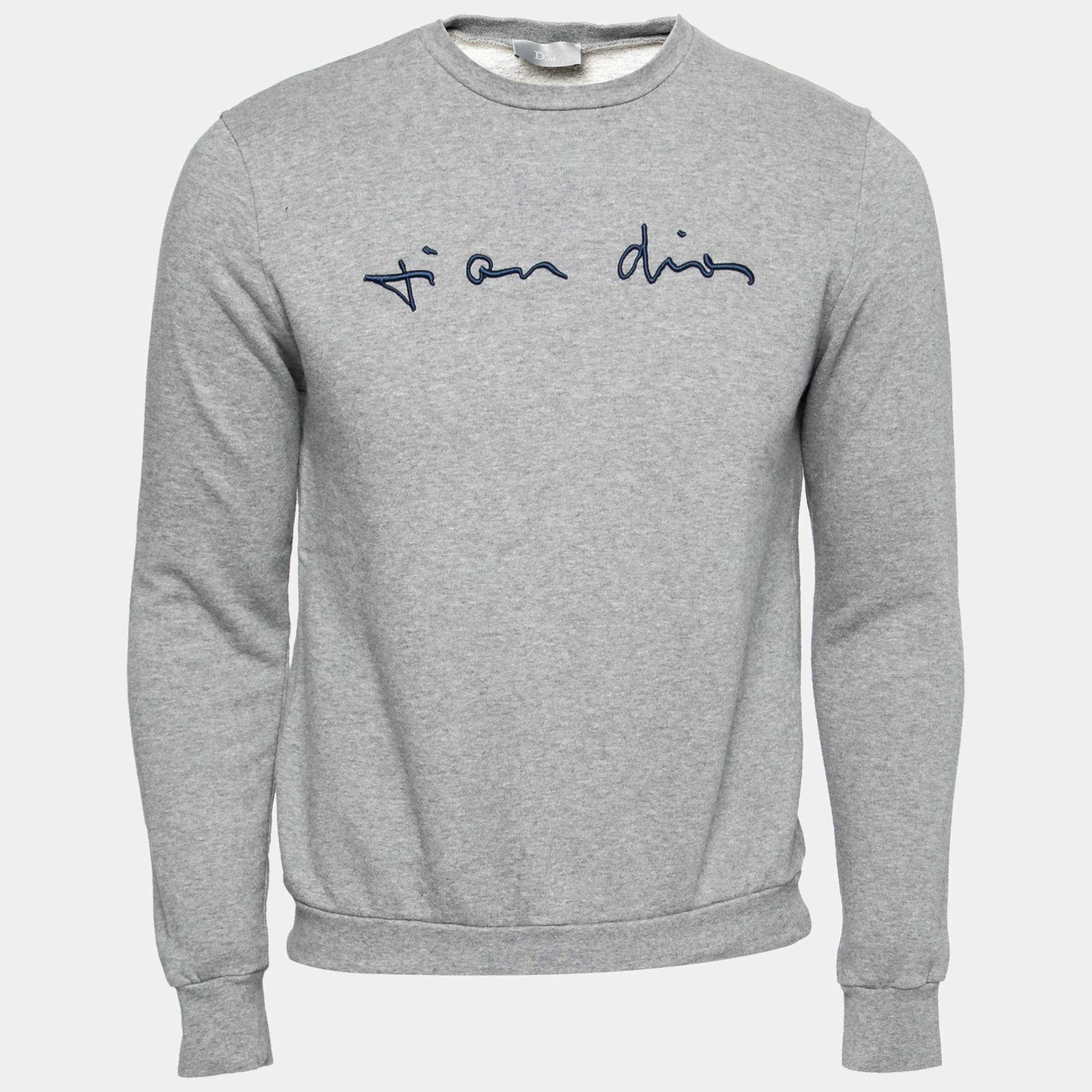 Dior Grey Embroidered Cotton Round Neck Sweatshirt XS Dior | TLC