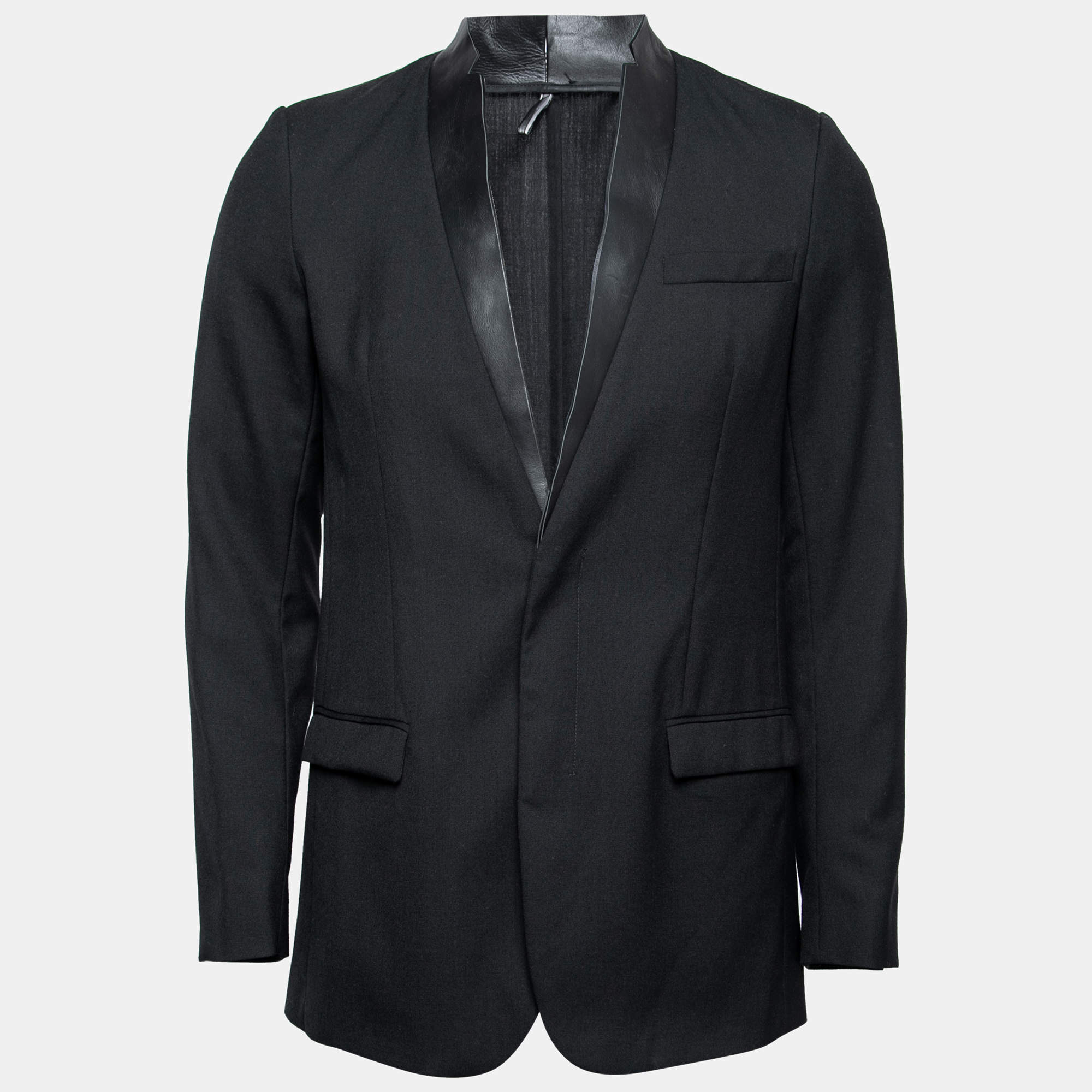 Dior Homme Black Wool & Leather Lapel Single-Breasted Blazer S
