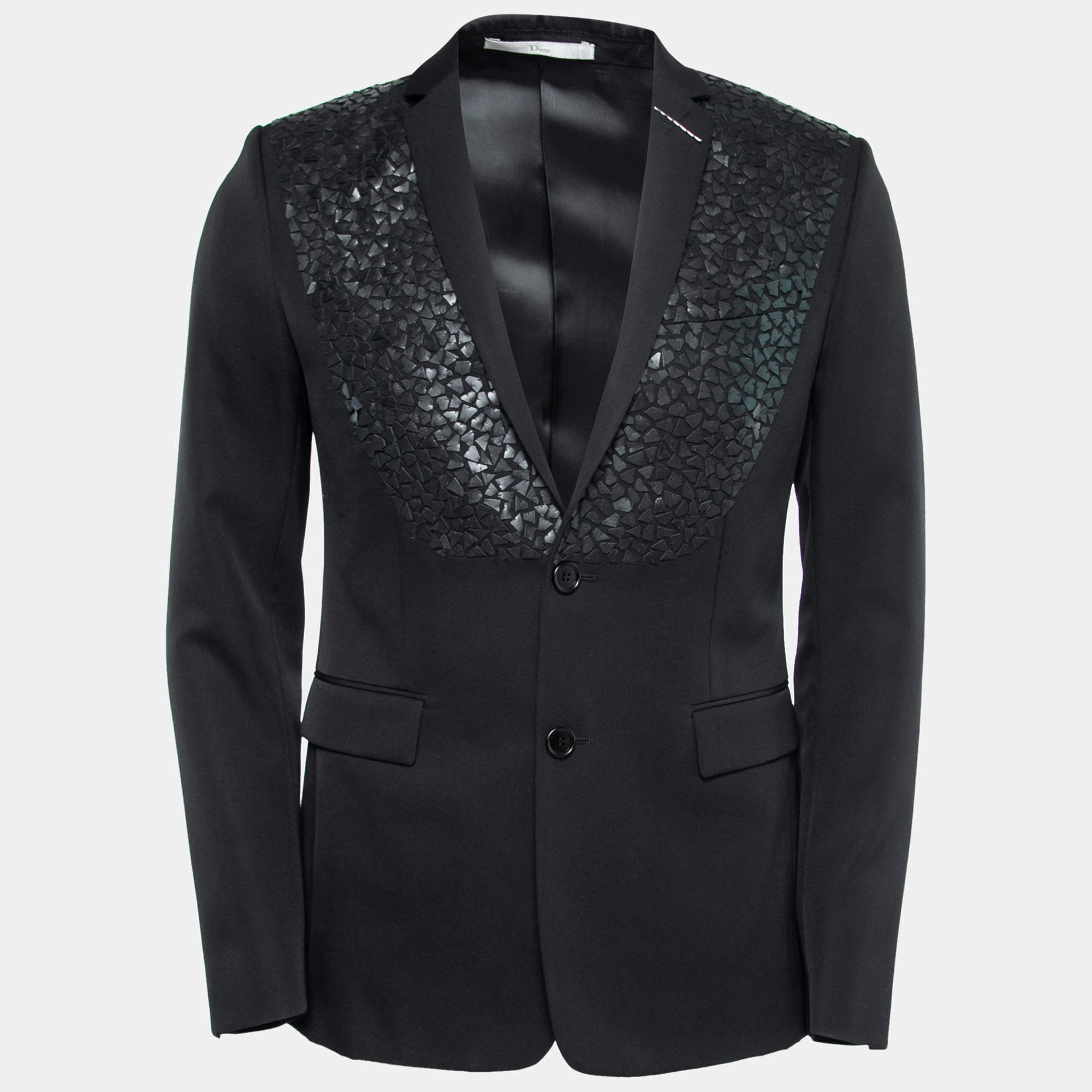 مملوكة مسبقًا Dior Black Wool & Leather Embellished Single Breasted Blazer S