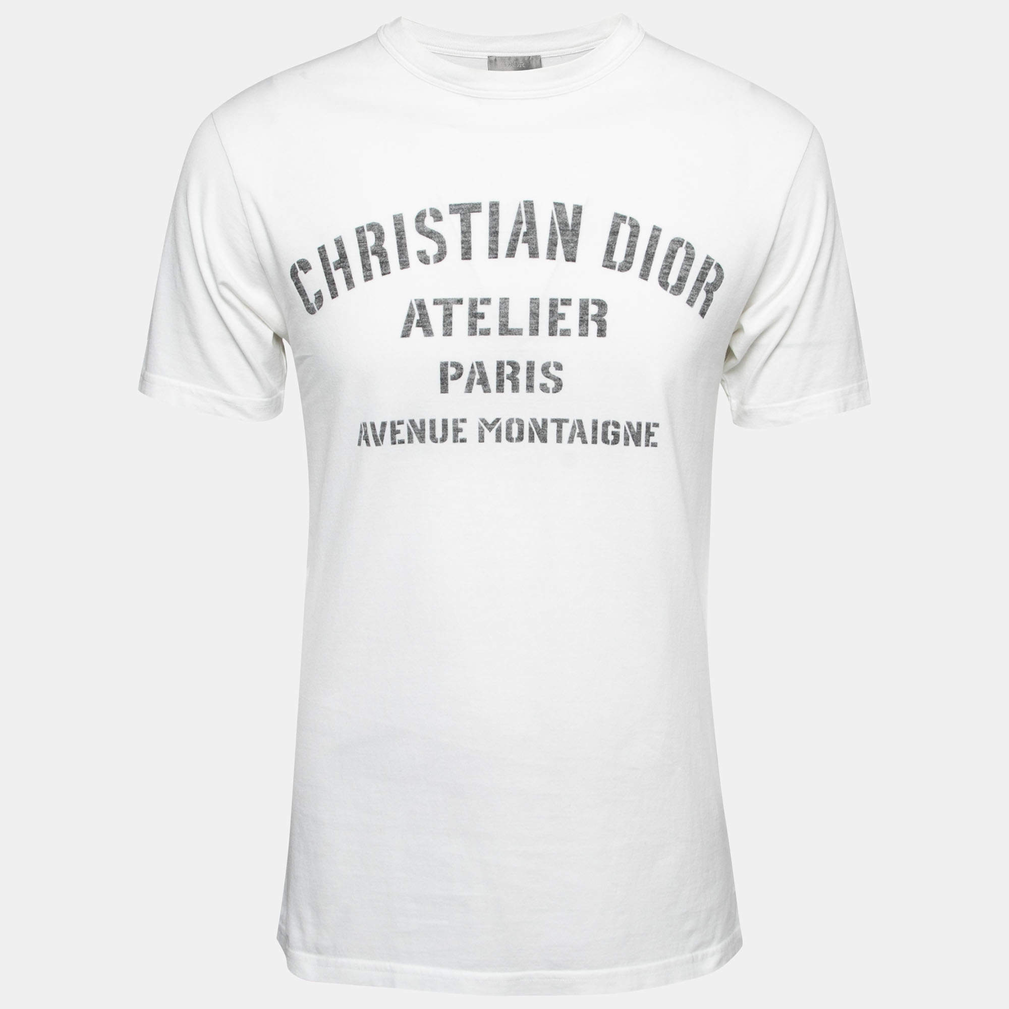 Pre Owned Dior White Logo Printed Cotton Short Sleeve T-Shirt S