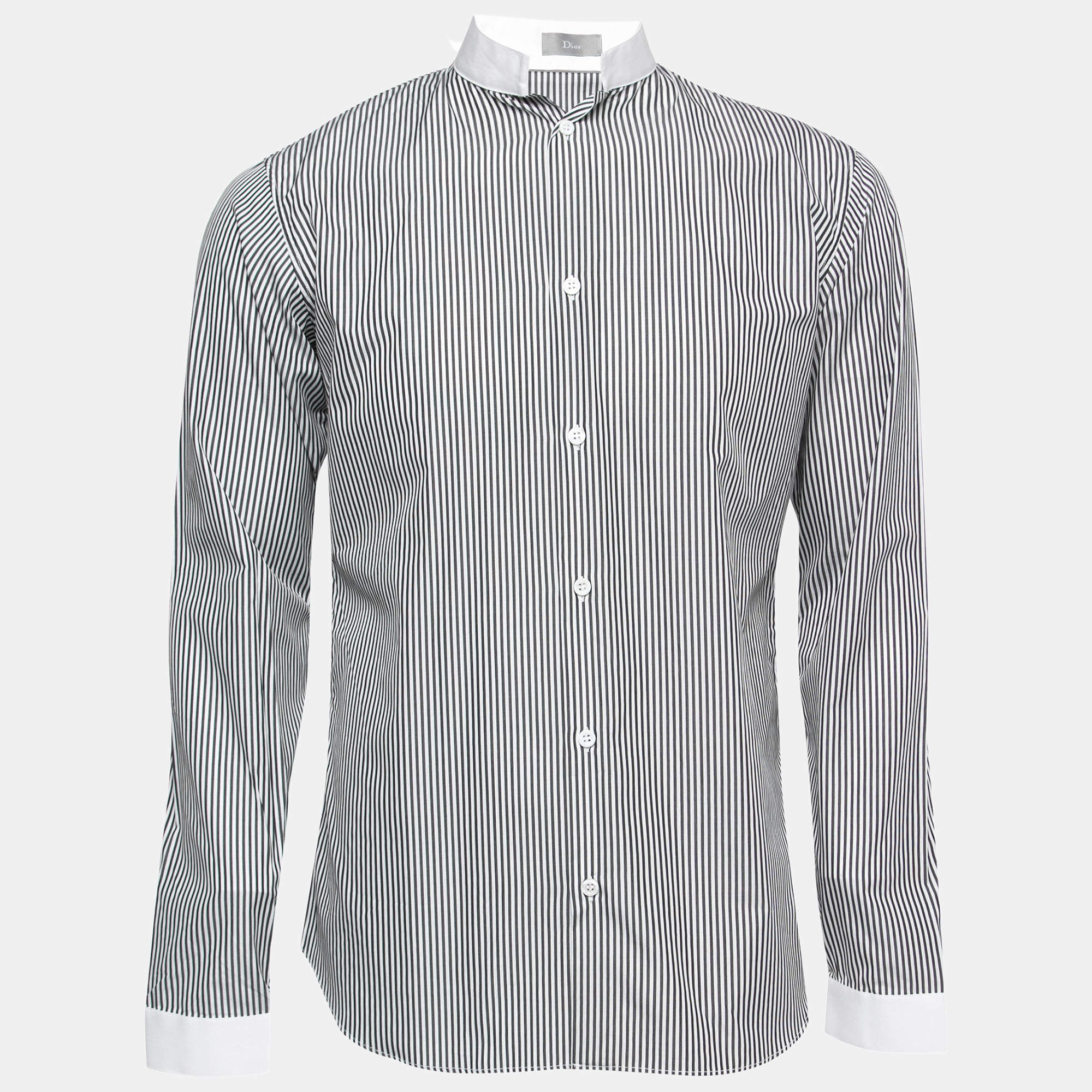 Dior Navy Blue Striped Cotton Open Collar Classic Shirt M 