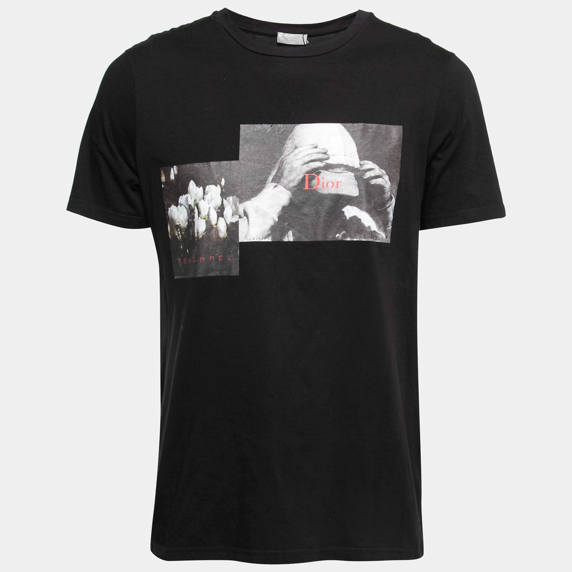 Dior Black Cotton Jersey François Bard Print Crew Neck T-Shirt L