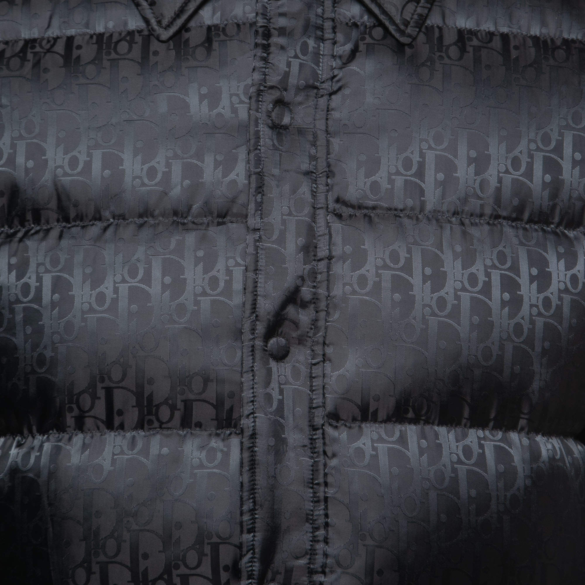 Dior Mens Oblique Logo Puffer Jacket Black Nylon Jacquard Down Coat