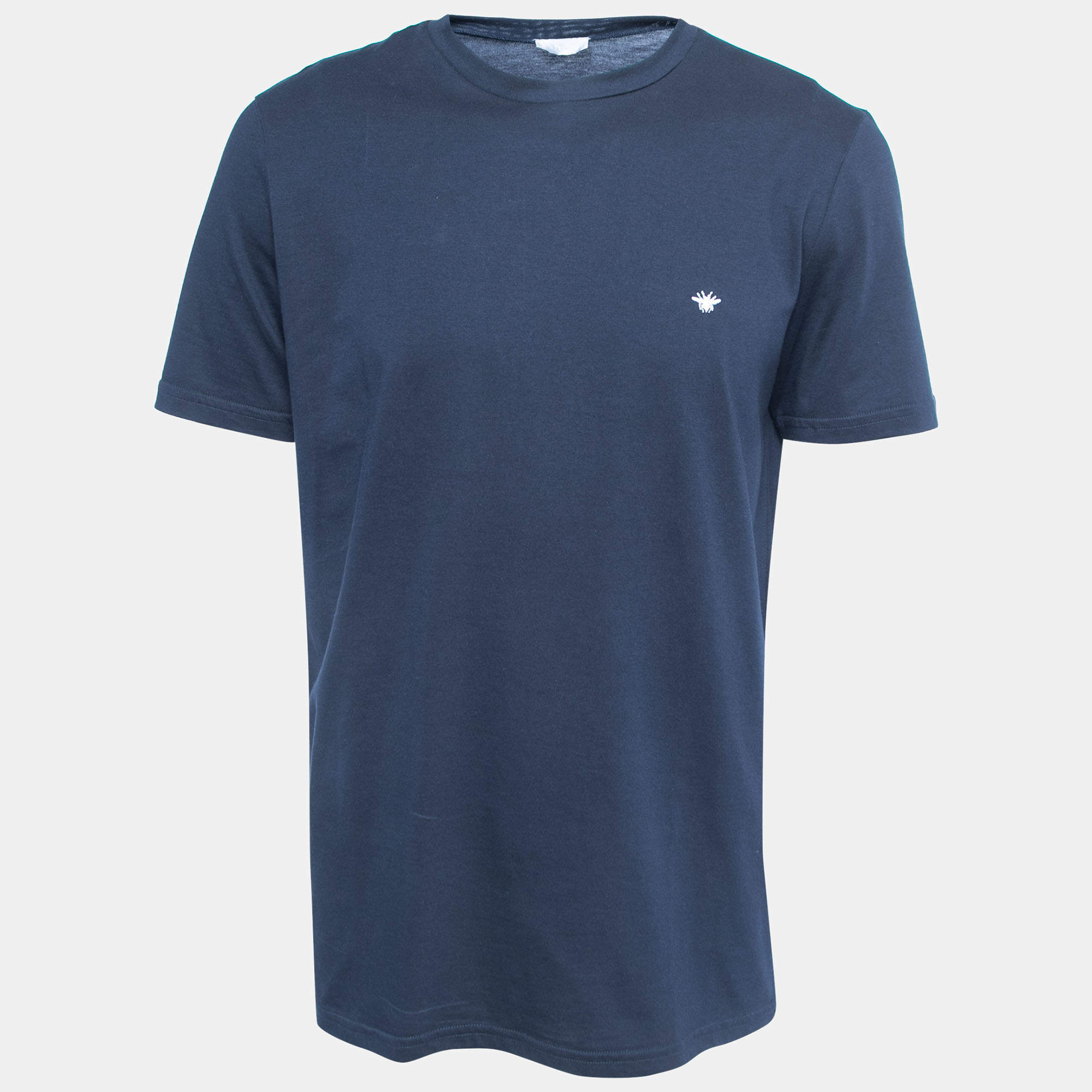 Dior Homme Navy Blue Bee Embroidered Cotton Crew Neck T-Shirt M