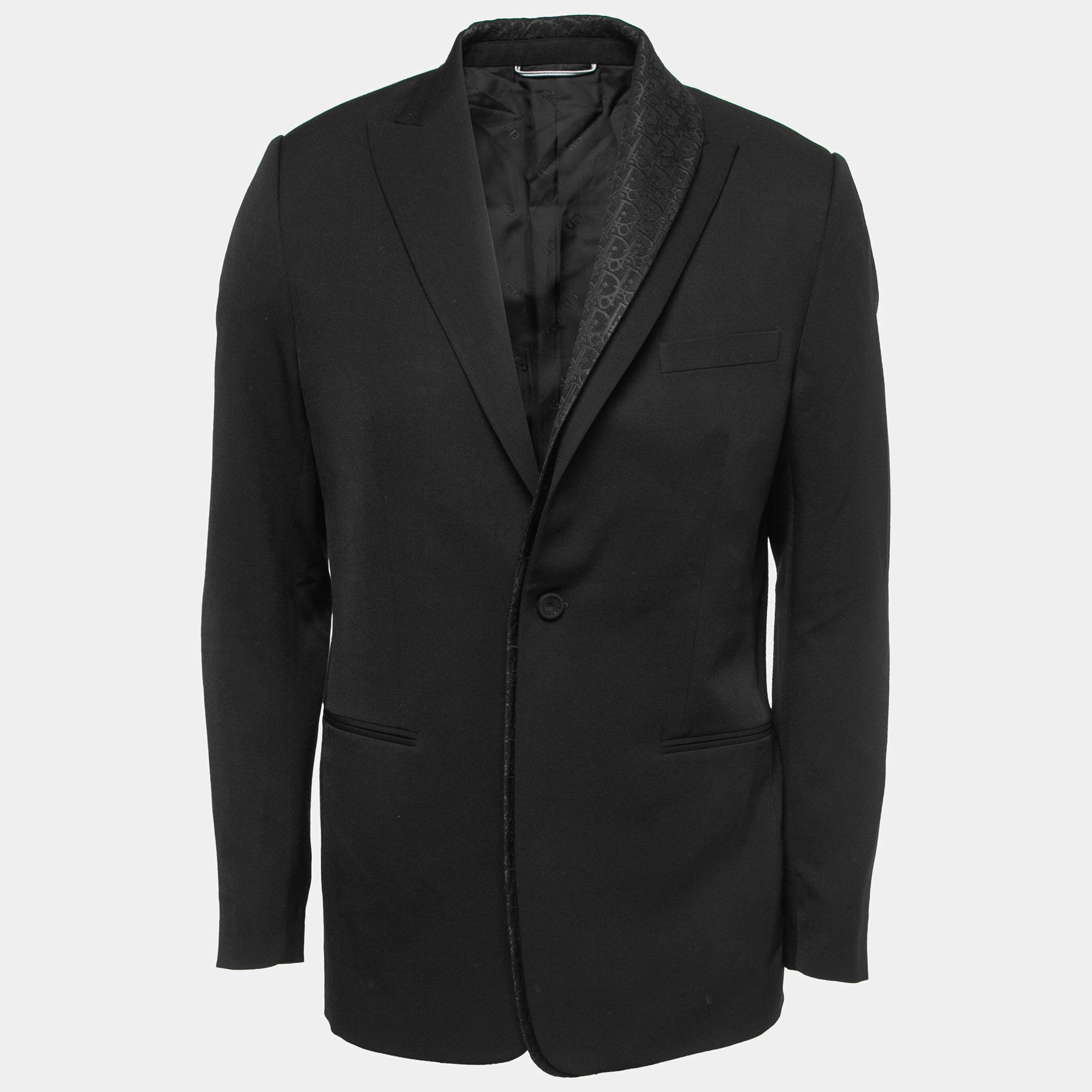 Dior Black Silk Monogram Detail Single Breasted Blazer L