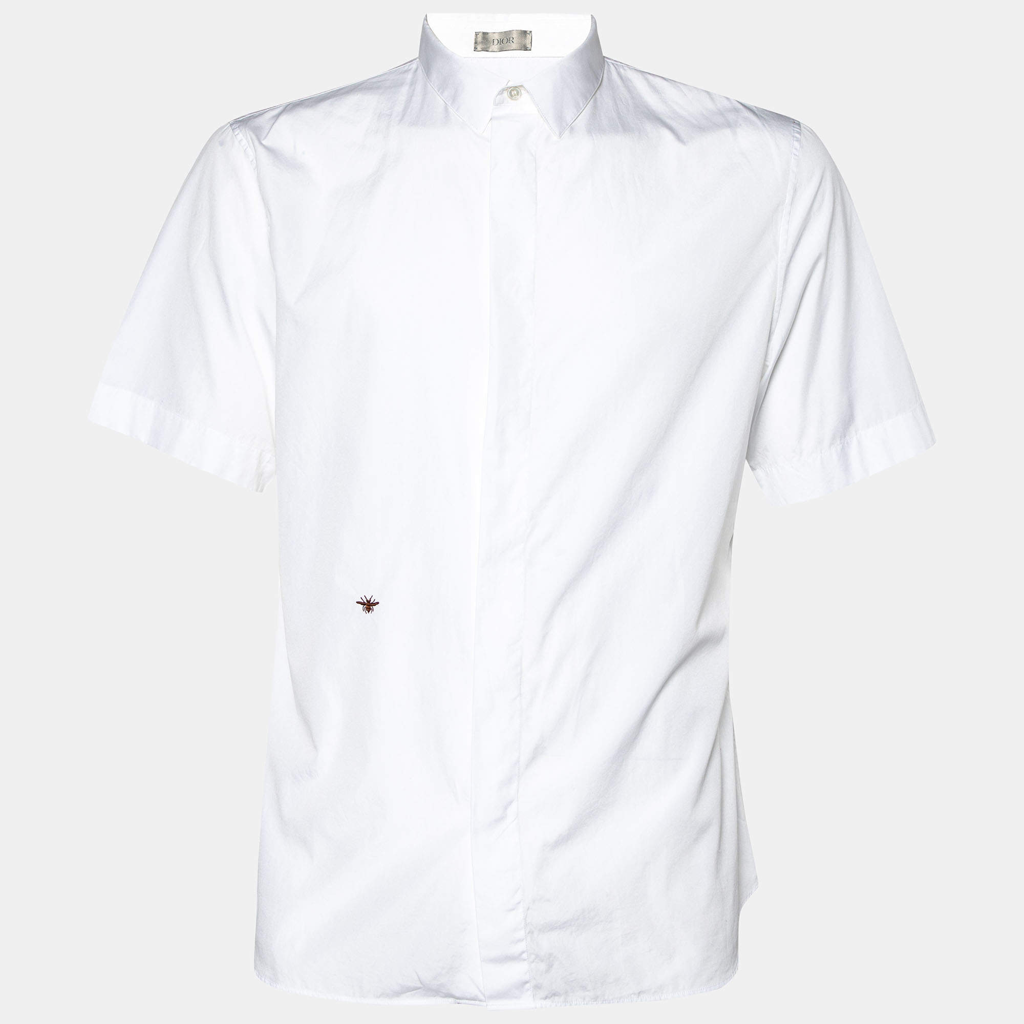 Pre Owned Dior Homme White Bee Embroidered Cotton Short Sleeve Shirt XL