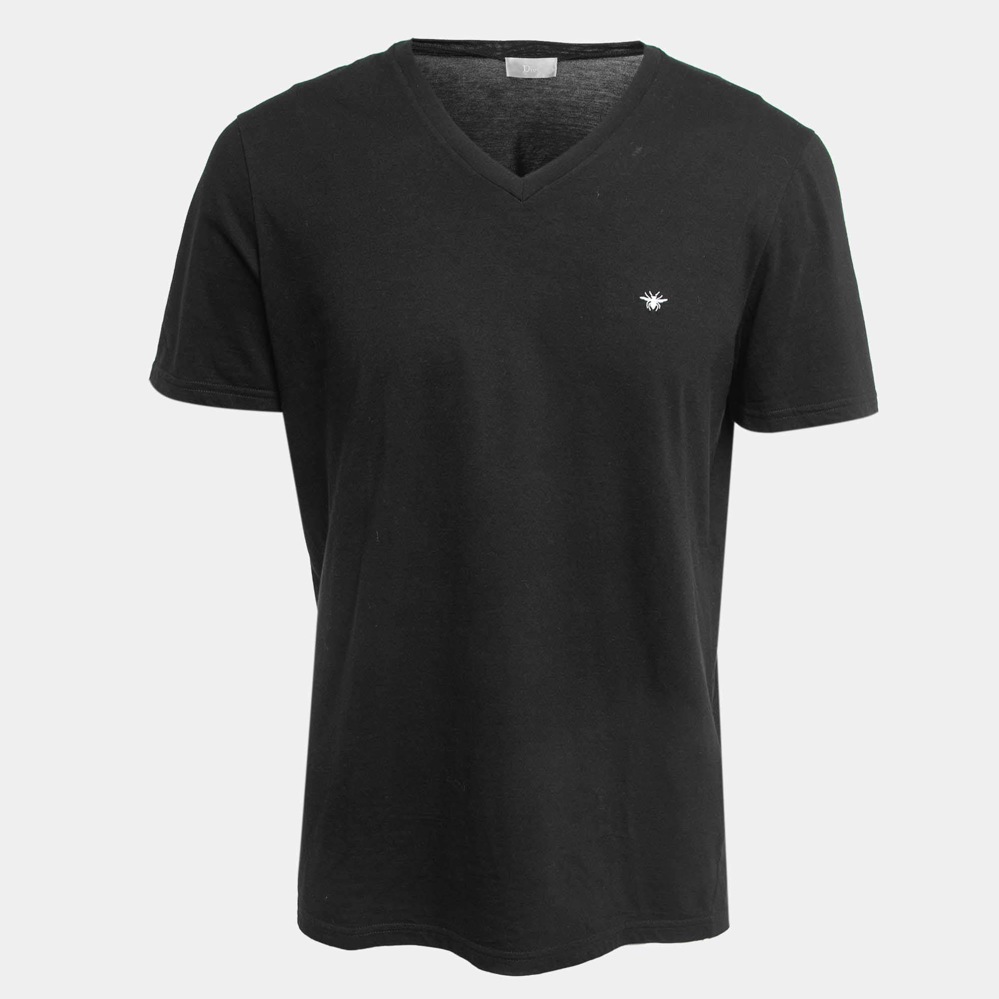 Pre Owned Dior Homme Black Cotton Knit V-Neck T-Shirt L