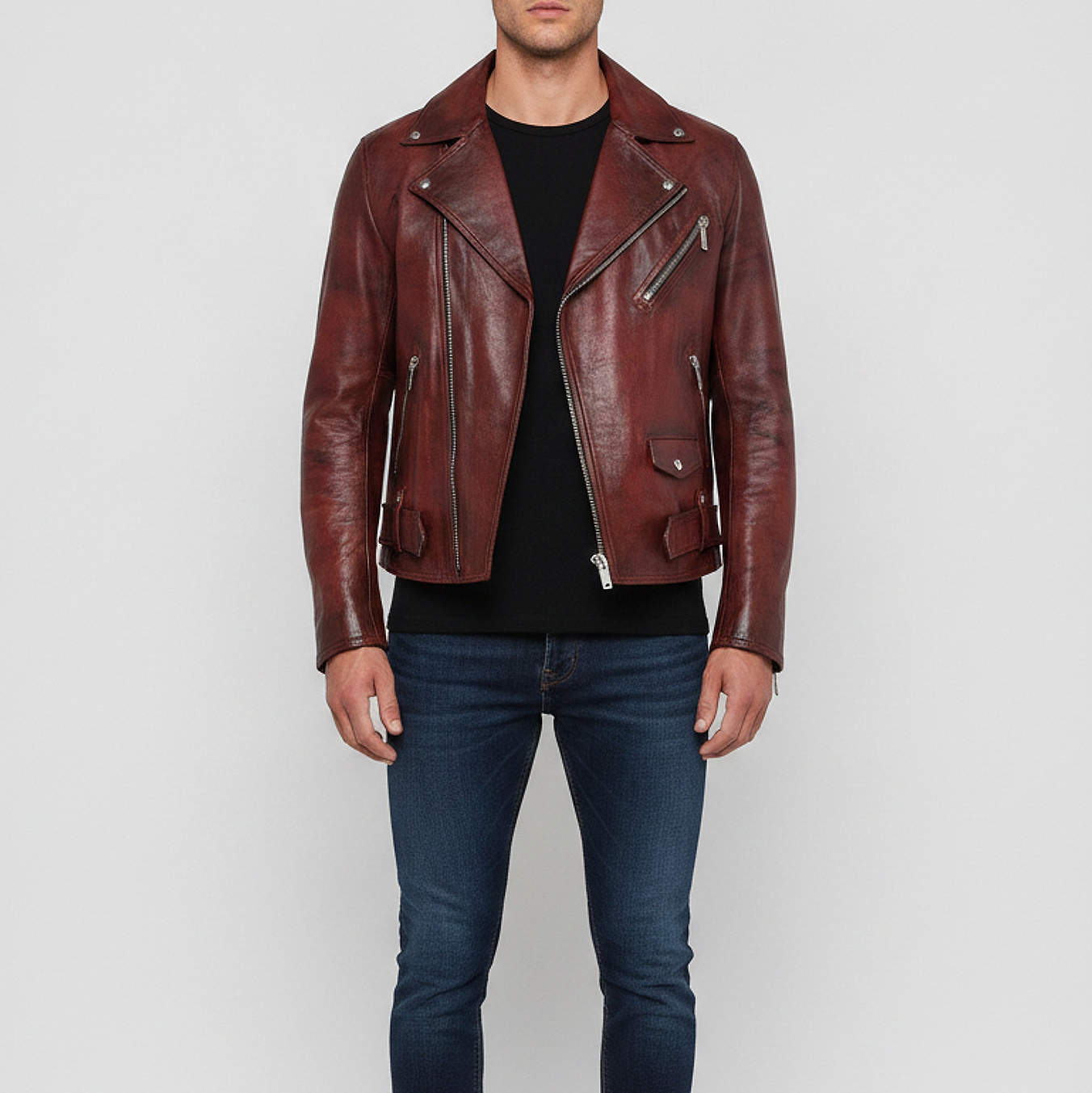 مملوكة مسبقًا Dior Red Distressed Leather Moto Jacket M