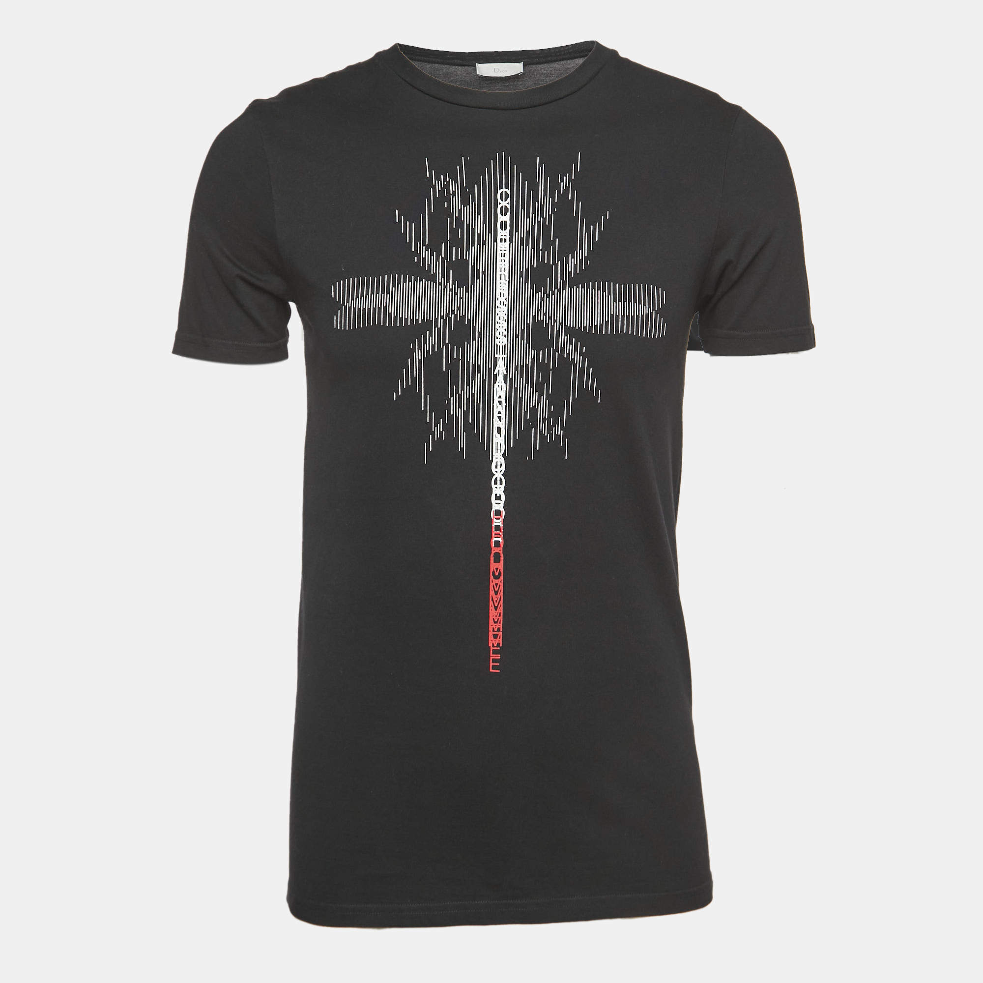 Dior Black Bee Script Print Cotton Half Sleeve T-Shirt XS
